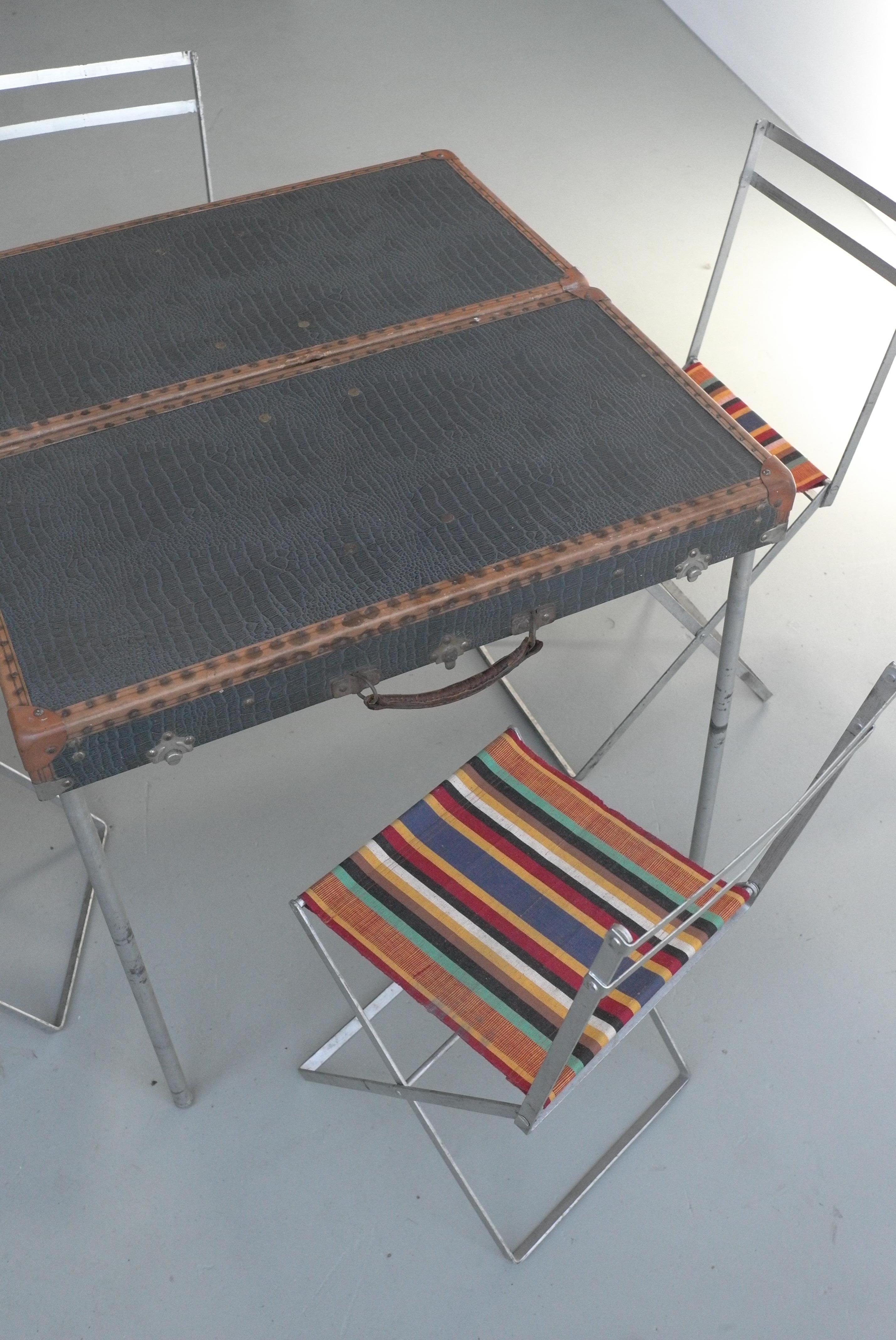 Mid-Century Modern Jacques Biny Picnic Table and Chairs in Suitcase France 1950s by Kiss Ply