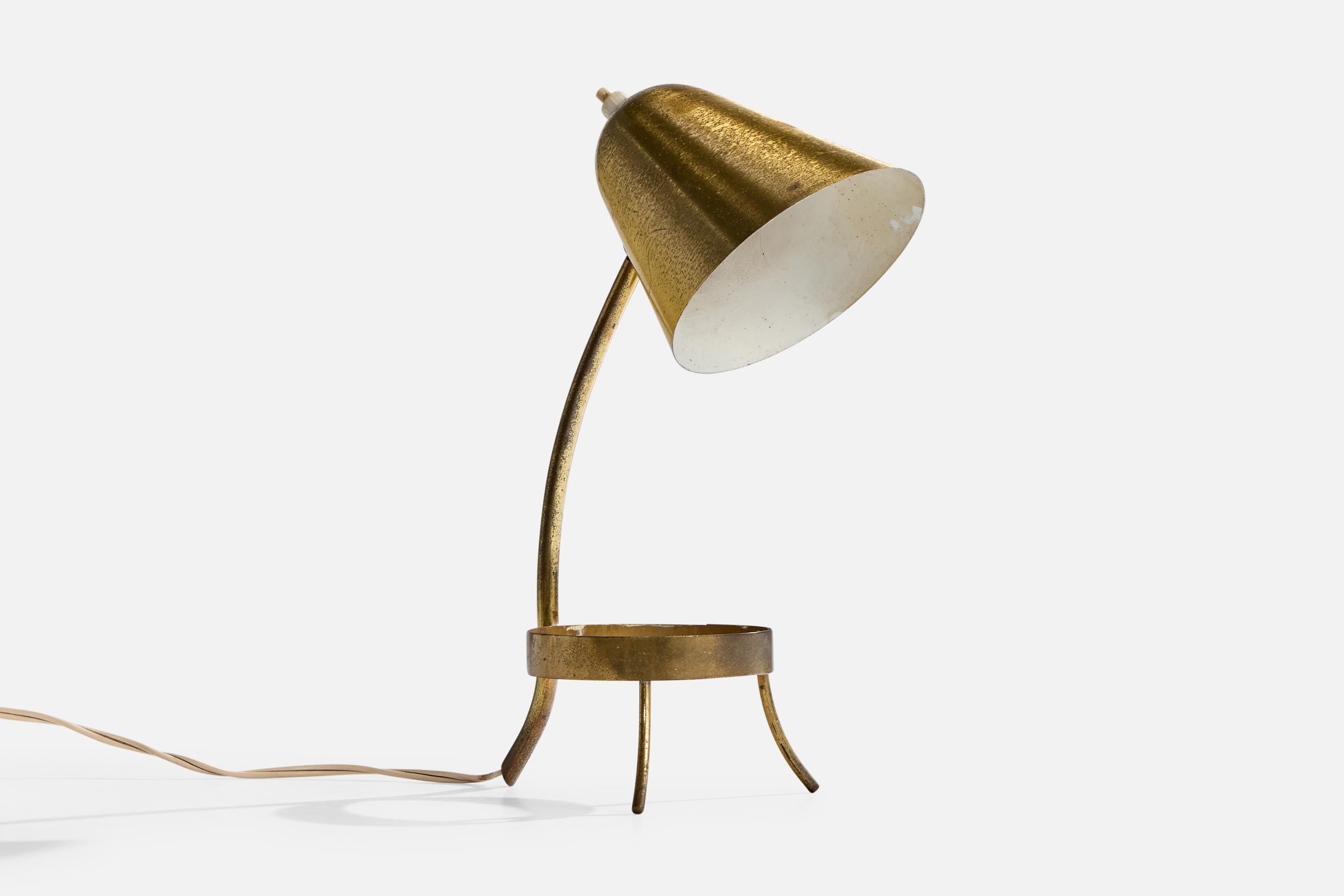 Mid-Century Modern Jacques Biny, lampe de table, laiton, France, années 1950 en vente