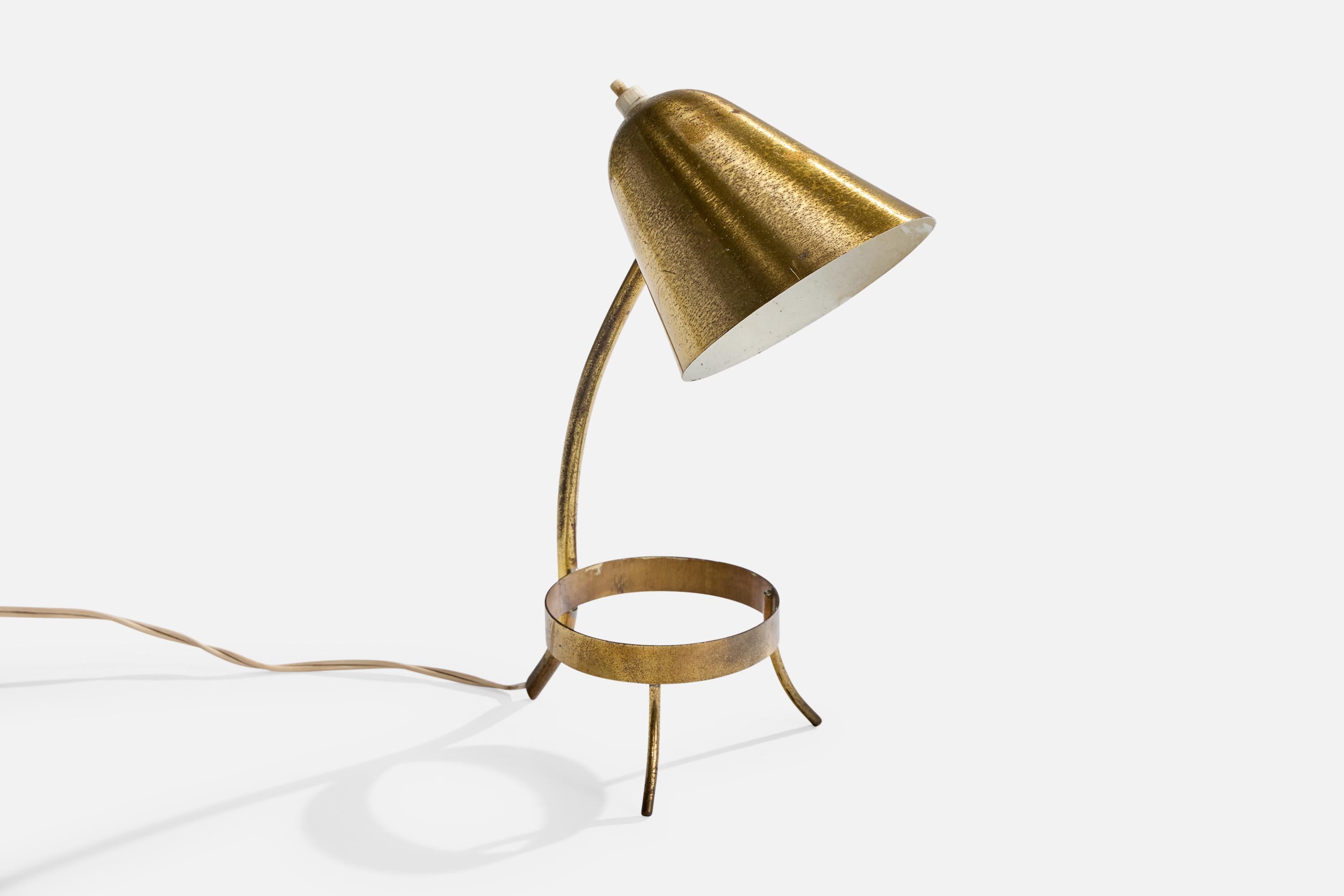 Français Jacques Biny, lampe de table, laiton, France, années 1950 en vente