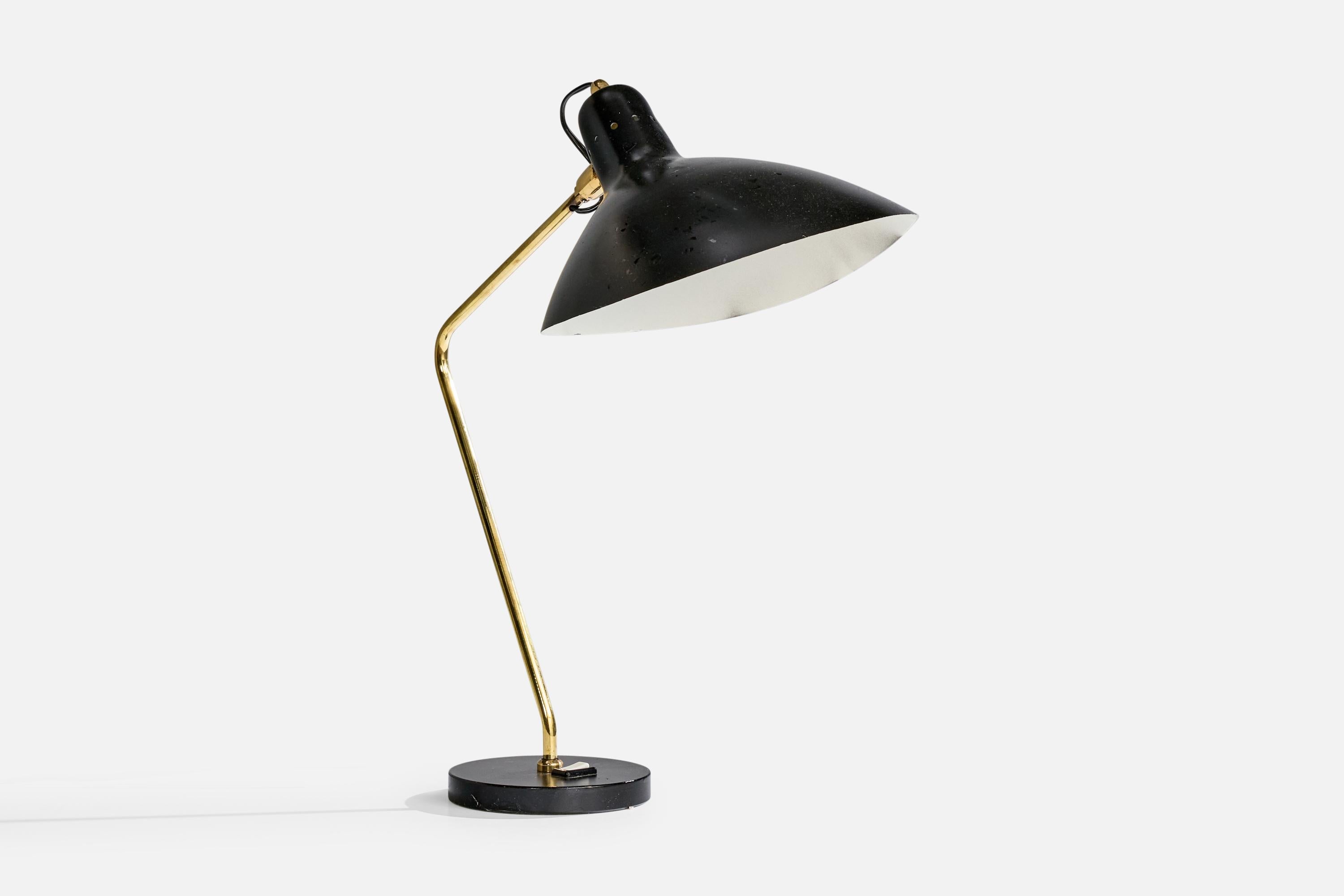 Mid-Century Modern Jacques Biny, Table Lamp, Brass, Metal, France, 1950s For Sale