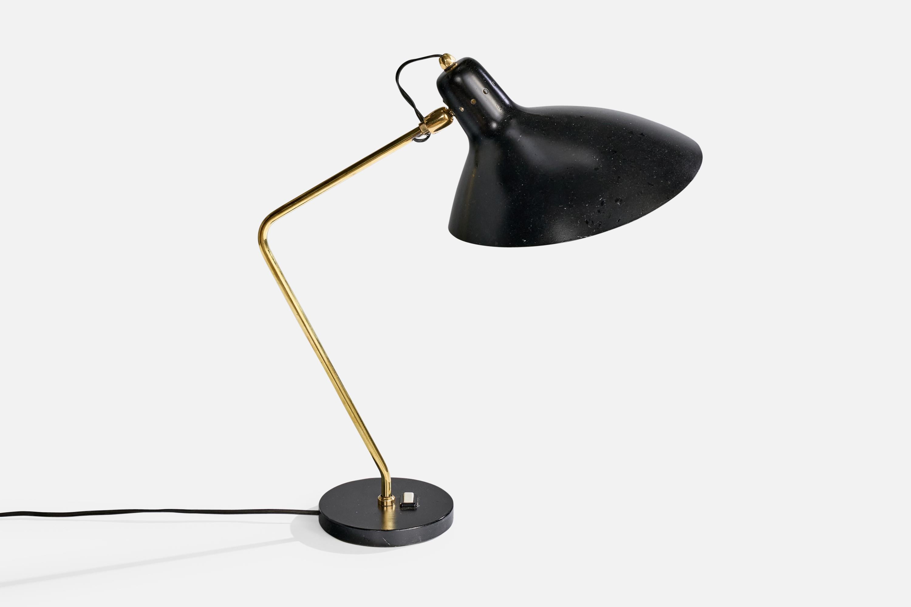 French Jacques Biny, Table Lamp, Brass, Metal, France, 1950s For Sale