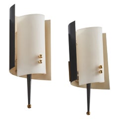 Jacques Biny, Wall Lights, Brass, Metal, Acrylic, France, 1950s