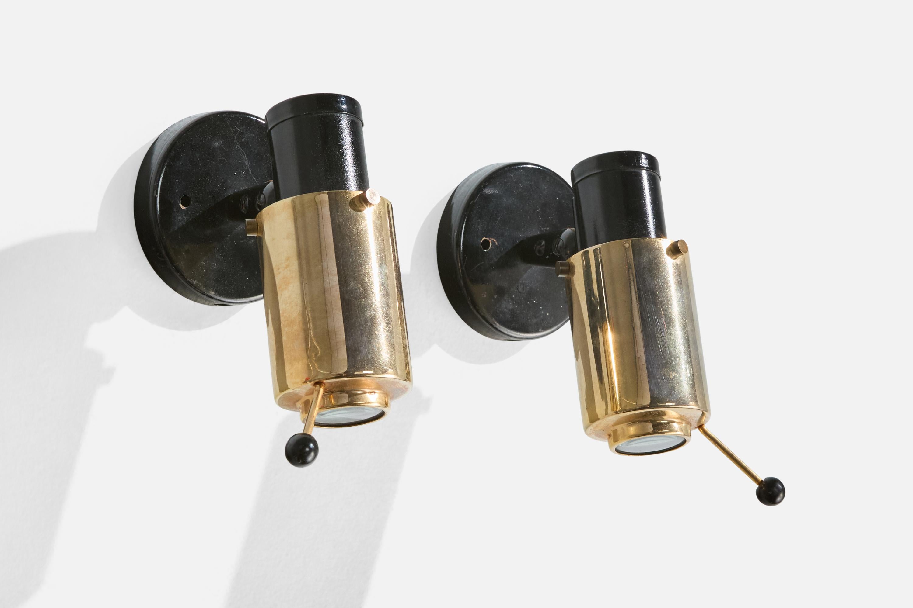 A pair of brass and black-lacquered metal 