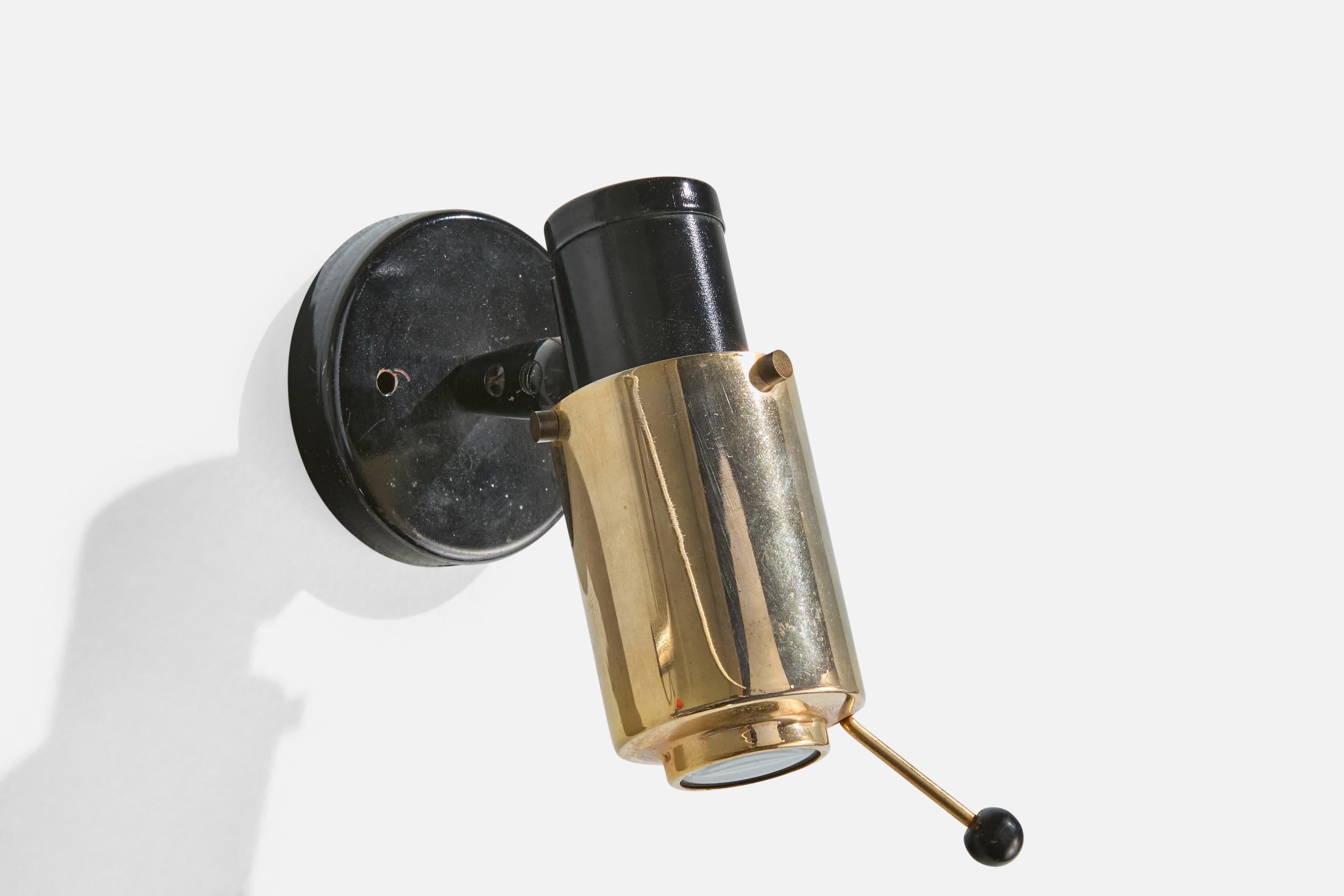 French Jacques Biny, Wall Lights, Brass, Metal, Glass, France, 1950s For Sale
