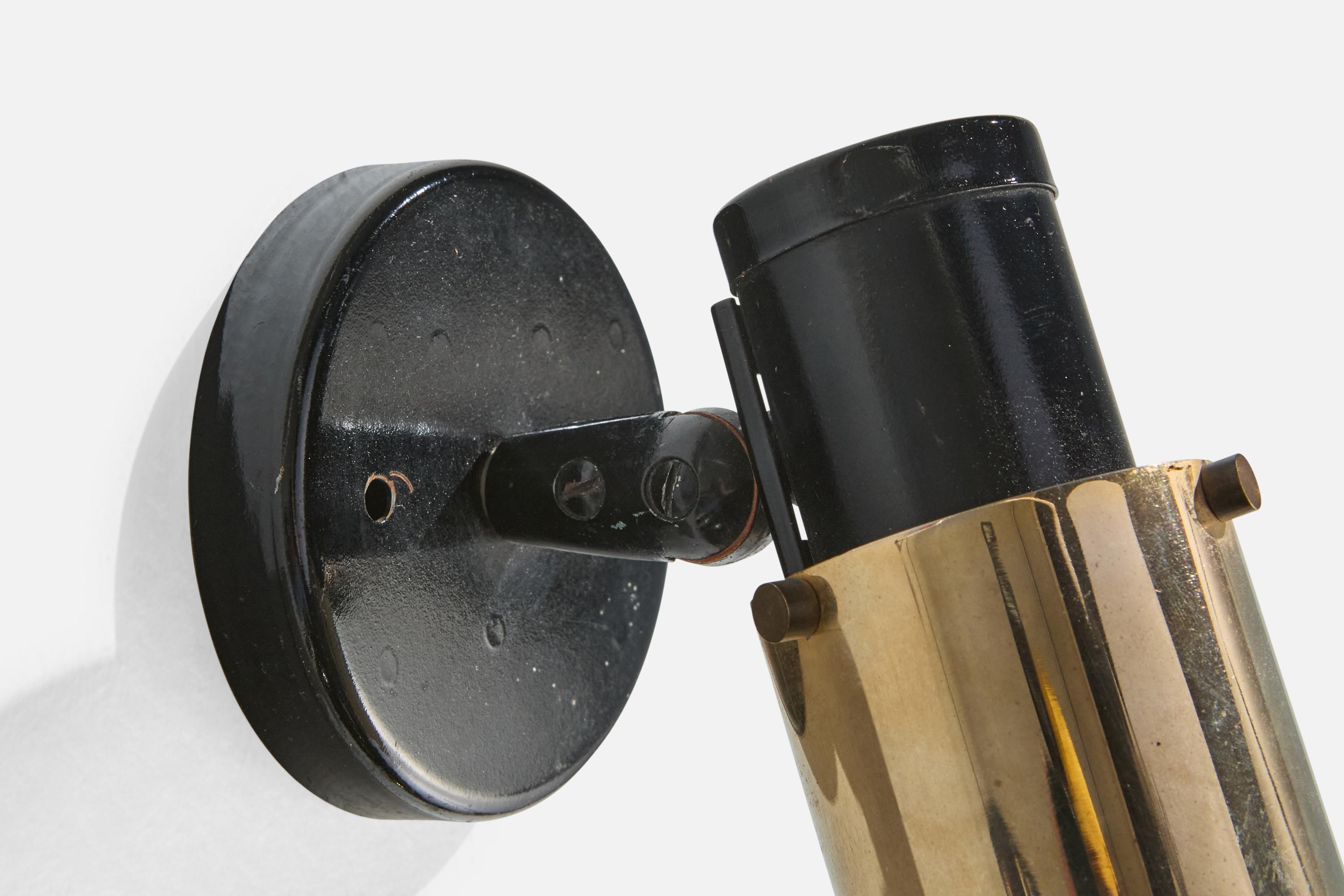Mid-20th Century Jacques Biny, Wall Lights, Brass, Metal, Glass, France, 1950s For Sale