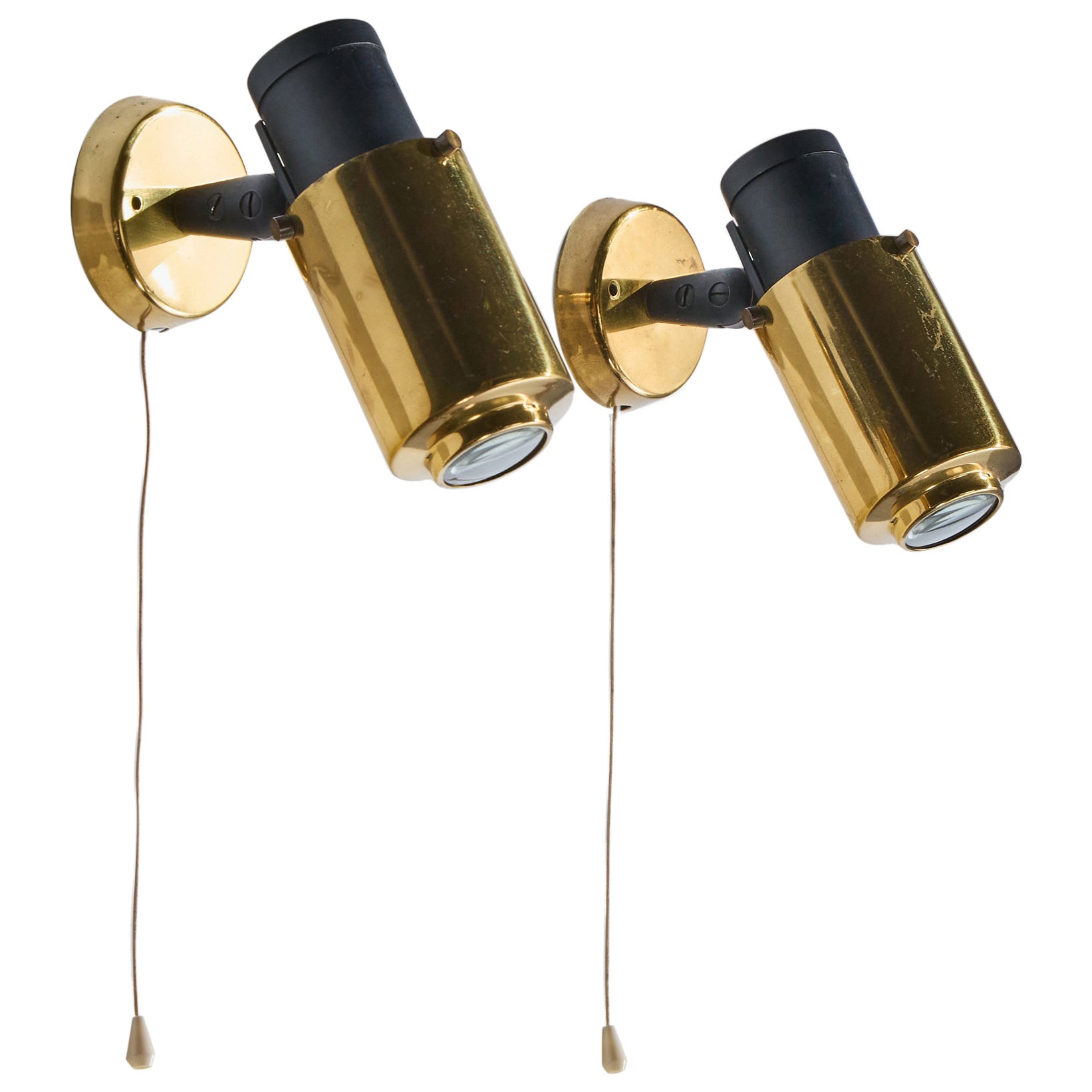 Jacques Biny, Wall Lights, Messing, Metall, Glas, Frankreich, 1950er Jahre