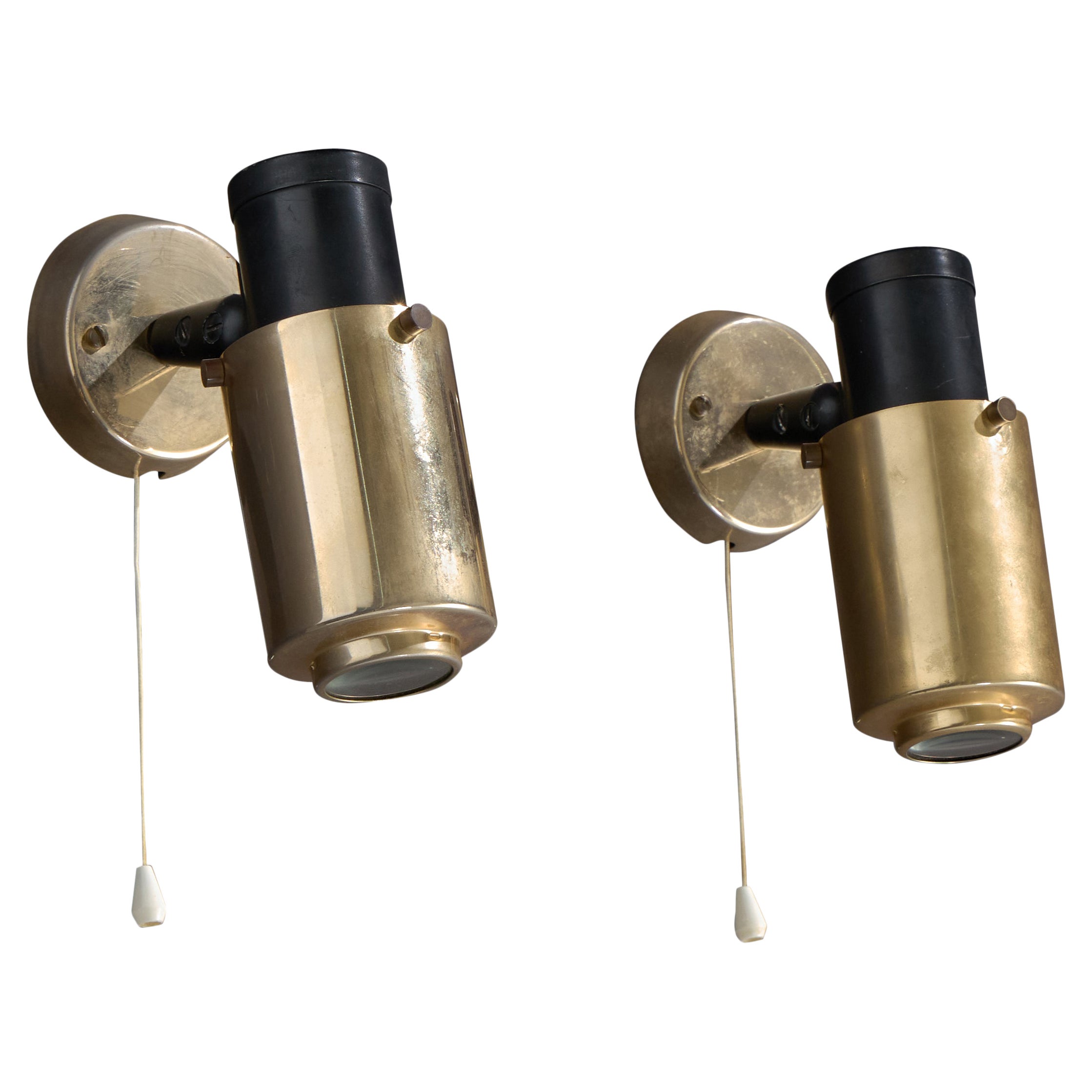 Jacques Biny, Wall Lights, Brass, Metal, Glass, France, 1950s