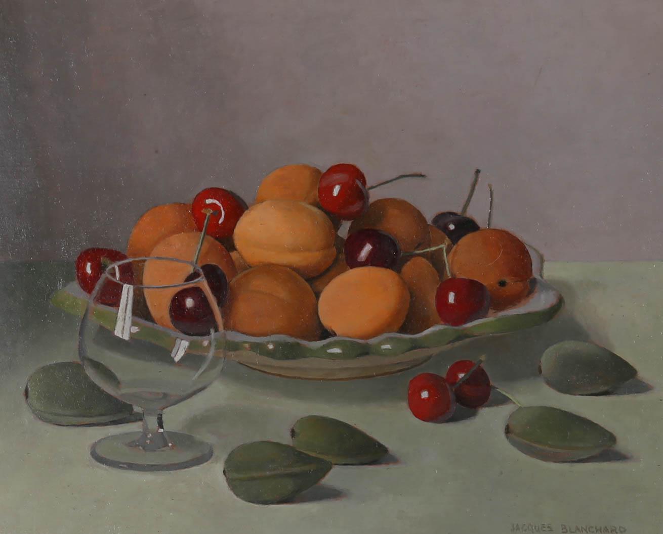 Jacques Blanchard (1912-1992) - French School Oil, Red Cherries & Apricots 1