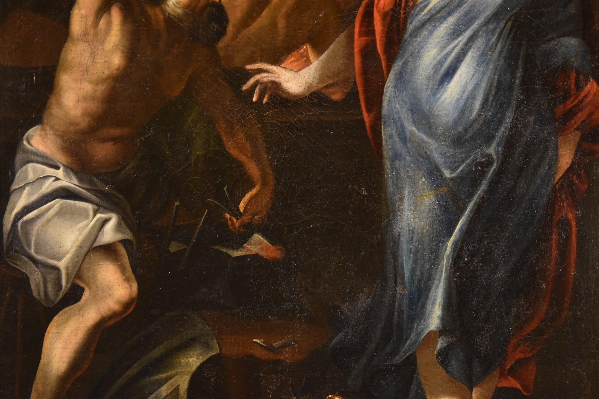 Jacques Blanchard (Paris, 1600 - Paris, 1638) und Werkstatt  

Thetis in der Schmiede des Hephaistos (Hephaistos gibt Thetis die Waffen, die er für Achilles geschmiedet hat)  

Öl auf Leinwand, aufgetragen auf eine Platte  80 x 65 cm. Im Rahmen 90 x