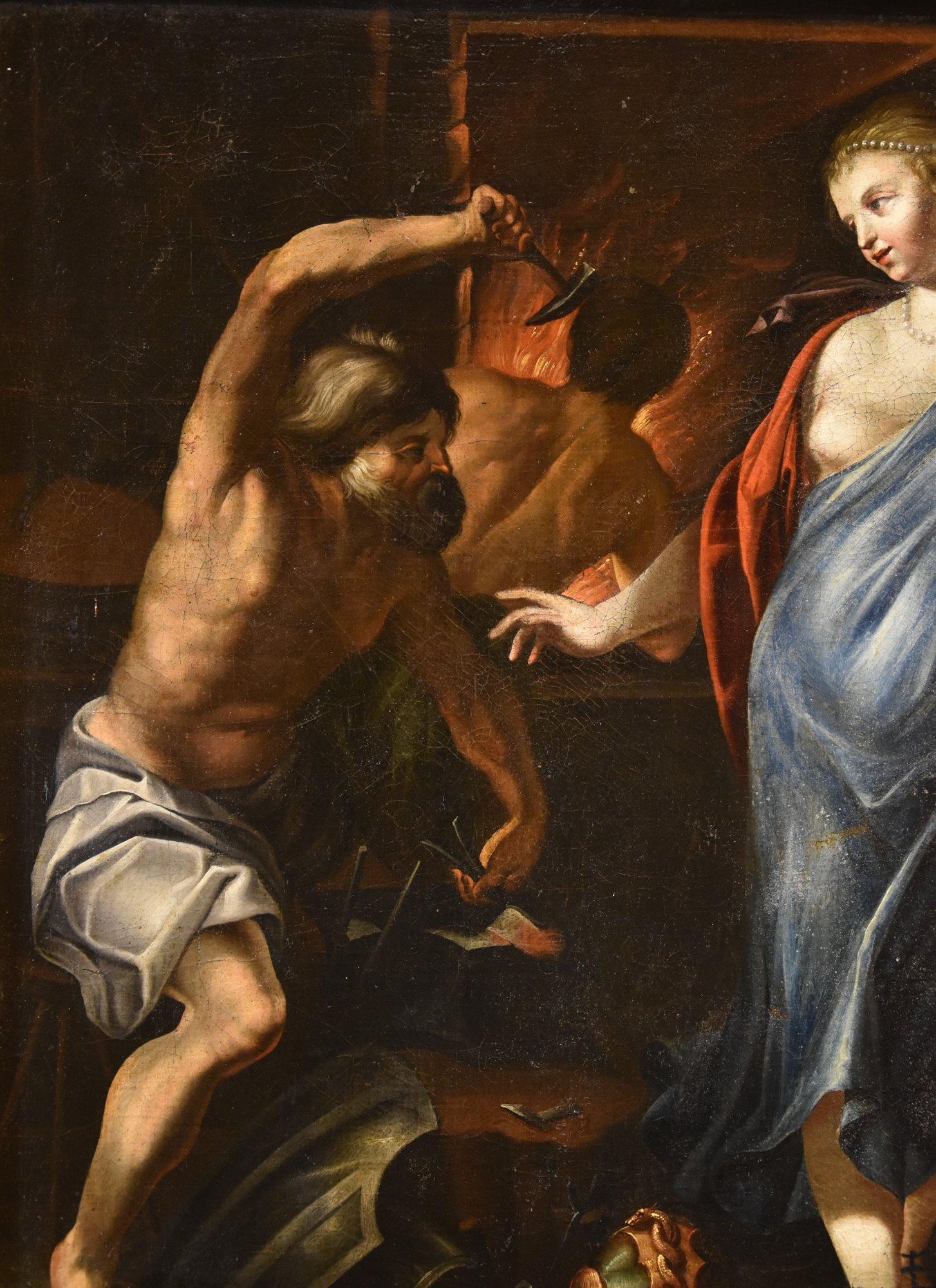 THETIS Hephaistos Blanchard Mythologische Malerei Öl auf Tisch 17. Jahrhundert Französisch im Angebot 3