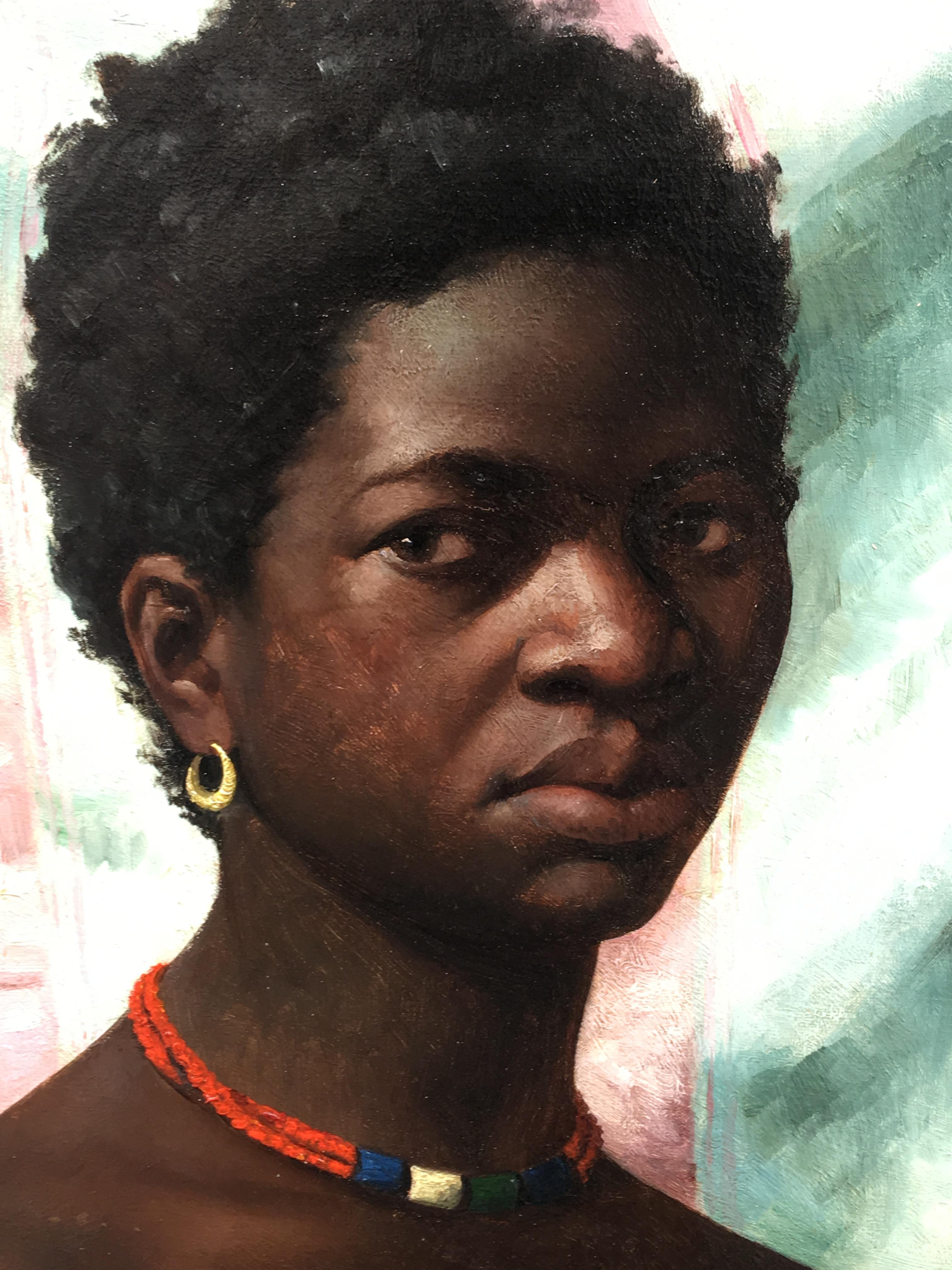 Portrait of Koiriala, a Young Senegalese Girl, Oil on Canvas Signed Blanquer - Academic Painting by Jacques Blanquer