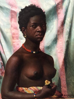Portrait of Koiriala, a Young Senegalese Girl, Oil on Canvas Signed Blanquer