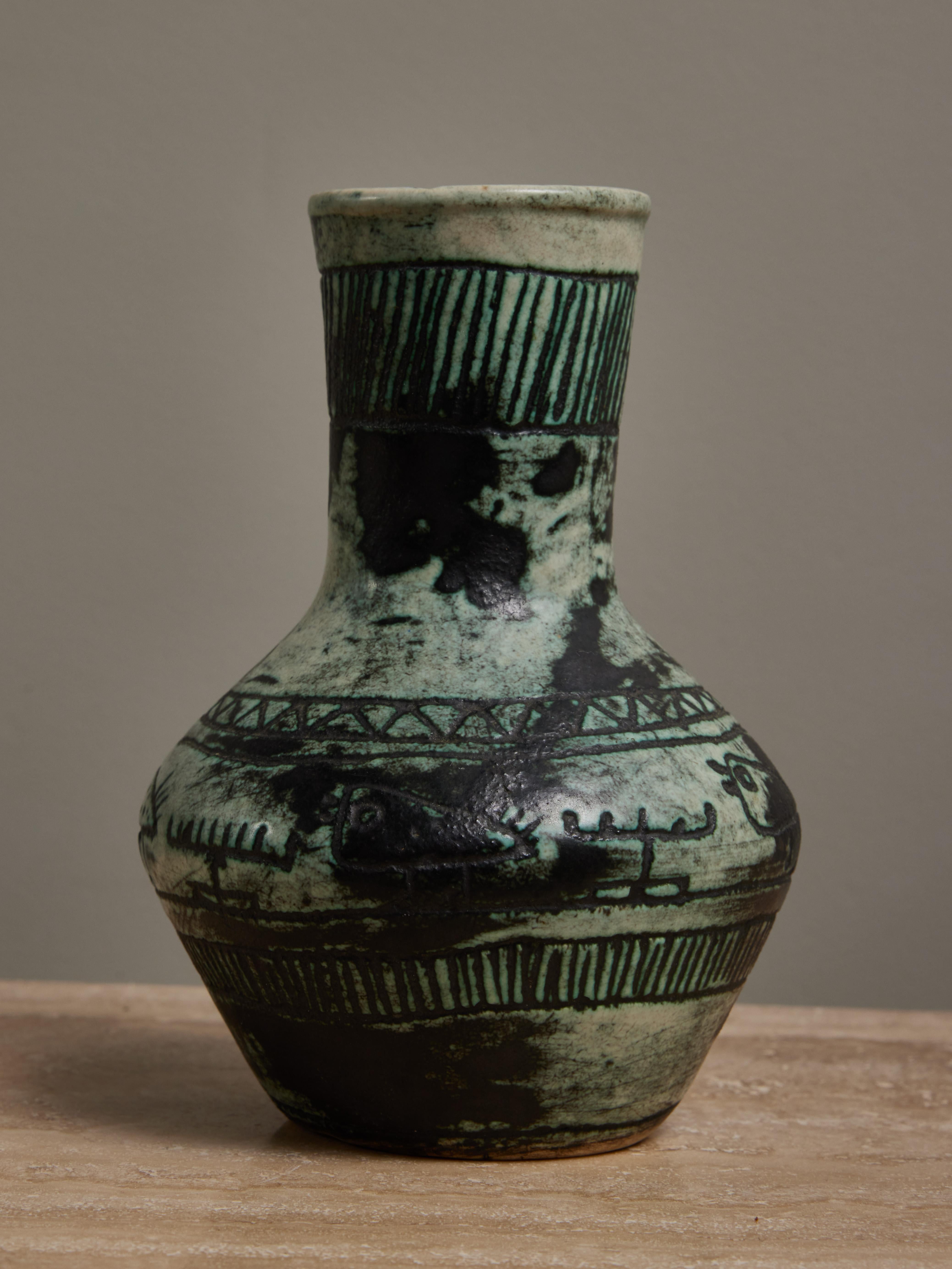Jacques Blin Baluster Grüne kleine Vase (Moderne der Mitte des Jahrhunderts) im Angebot