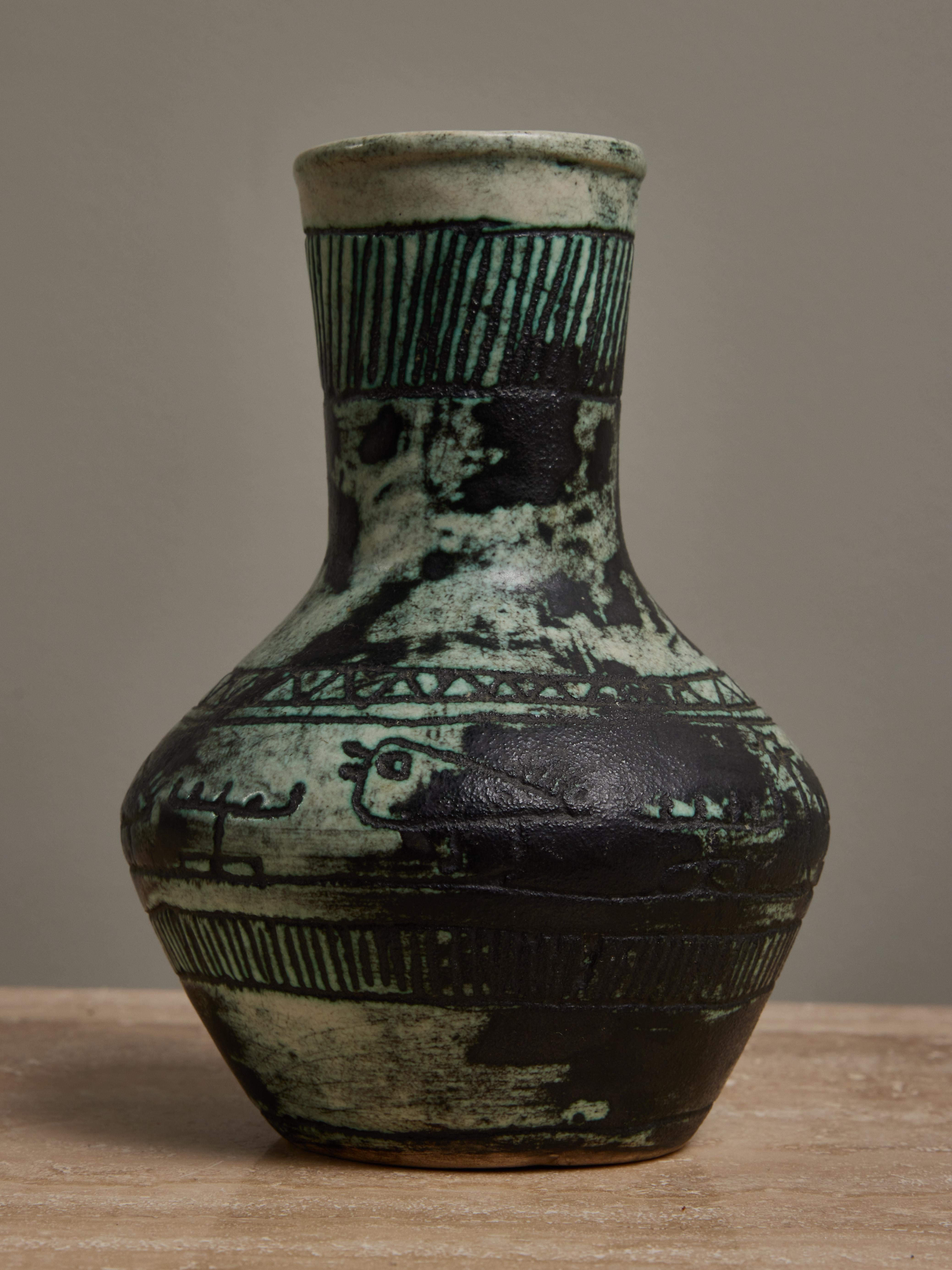 Mid-Century Modern Petit vase vert balustre de Jacques Blin en vente