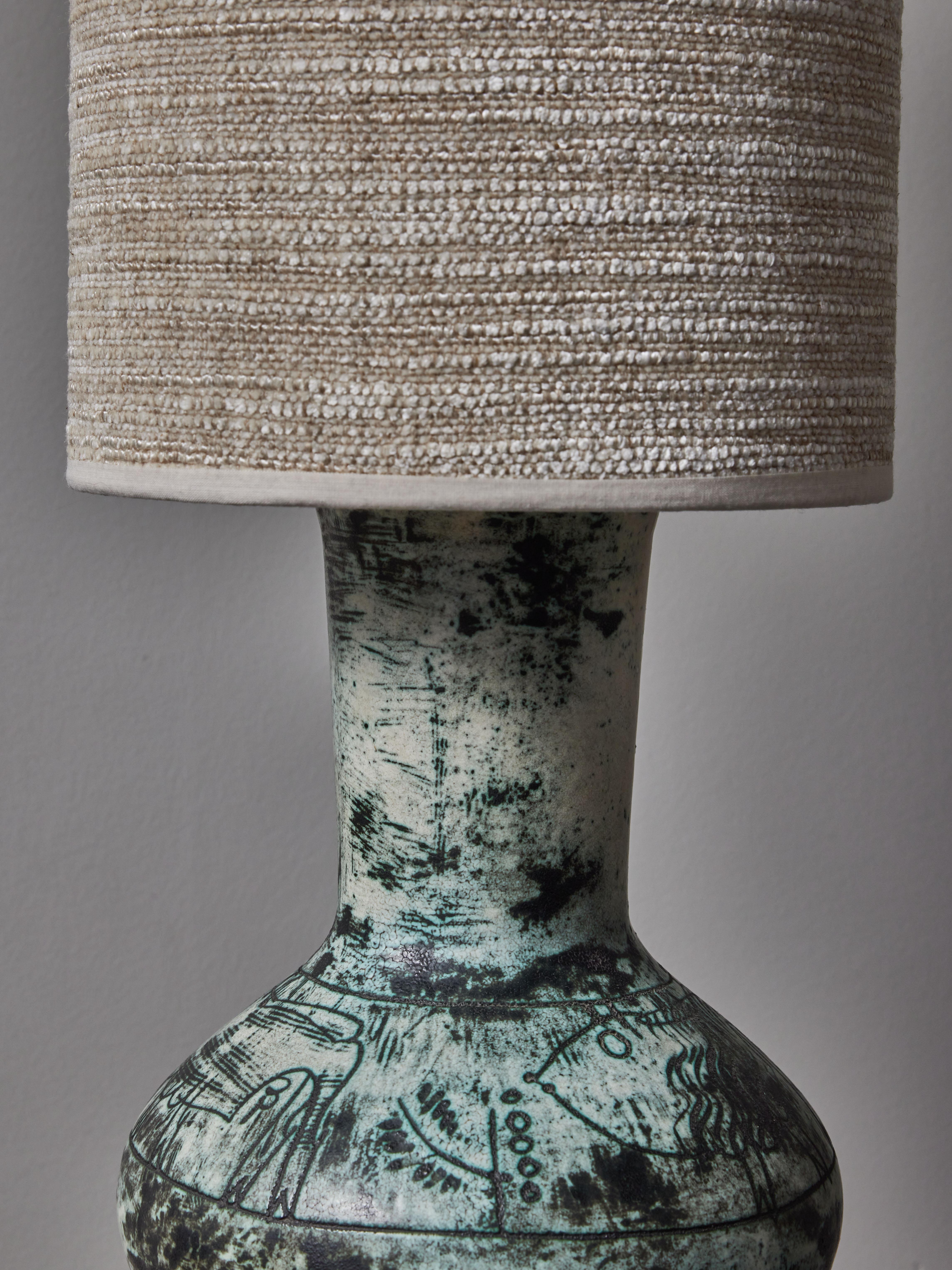 Lampe de table en céramique verte en forme de balustre de Jacques Blin Bon état - En vente à Saint-Ouen, IDF