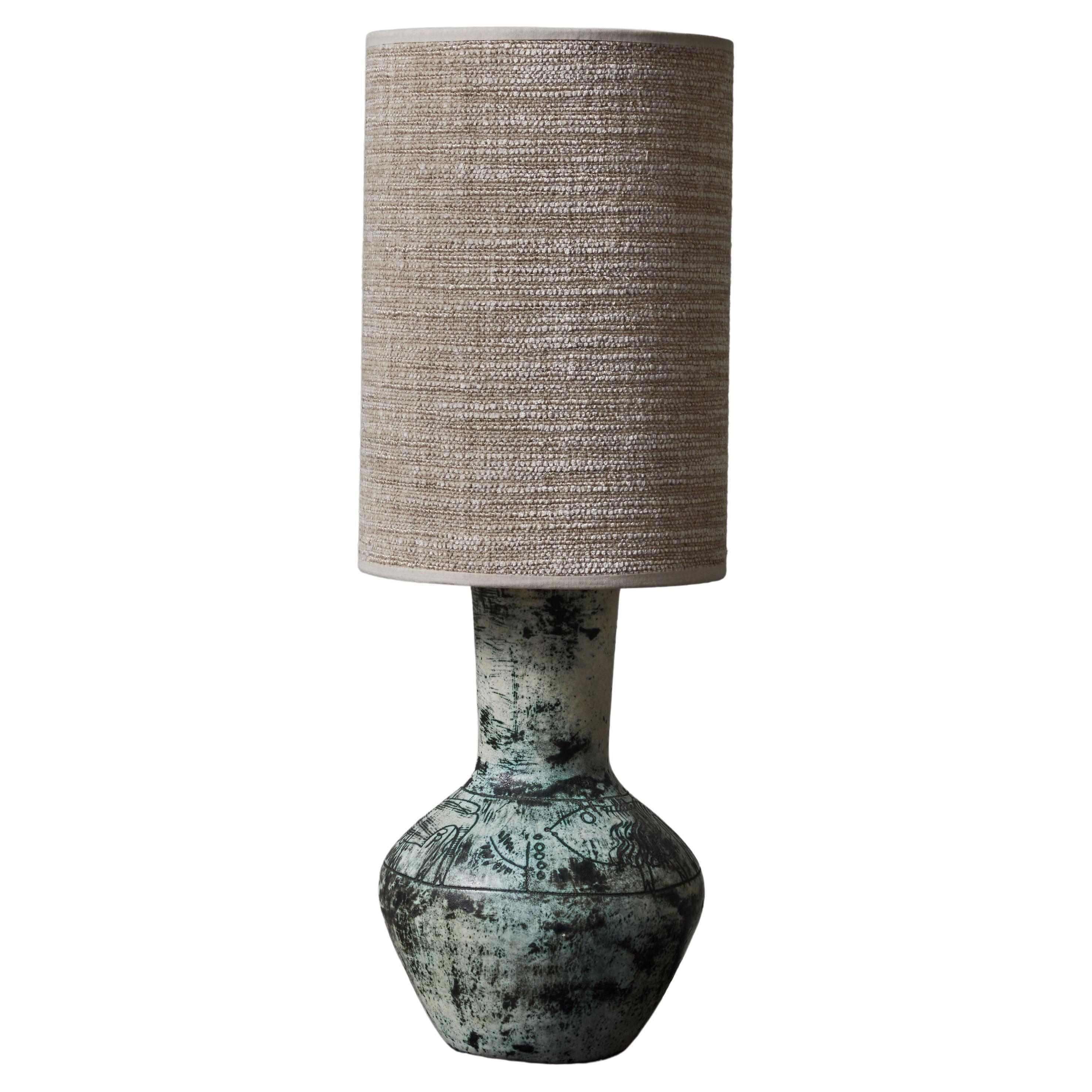 Lampe de table en céramique verte en forme de balustre de Jacques Blin