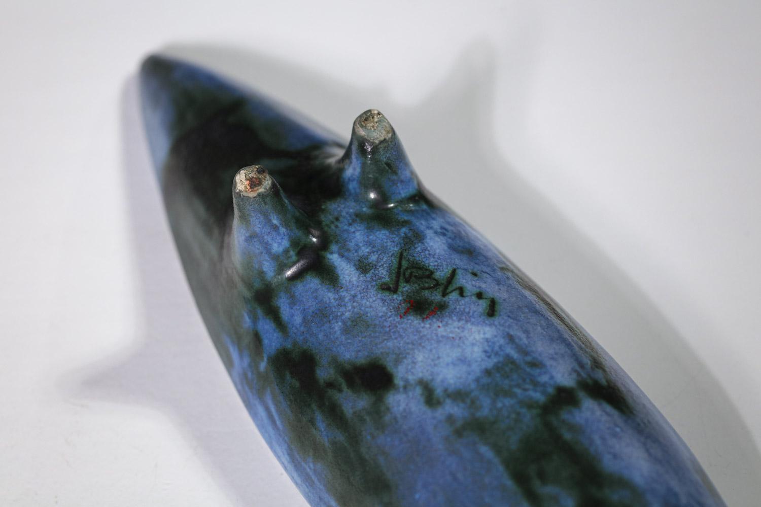 Milieu du XXe siècle Porte-pipes Jacques Blin en céramique bleue - G414 en vente