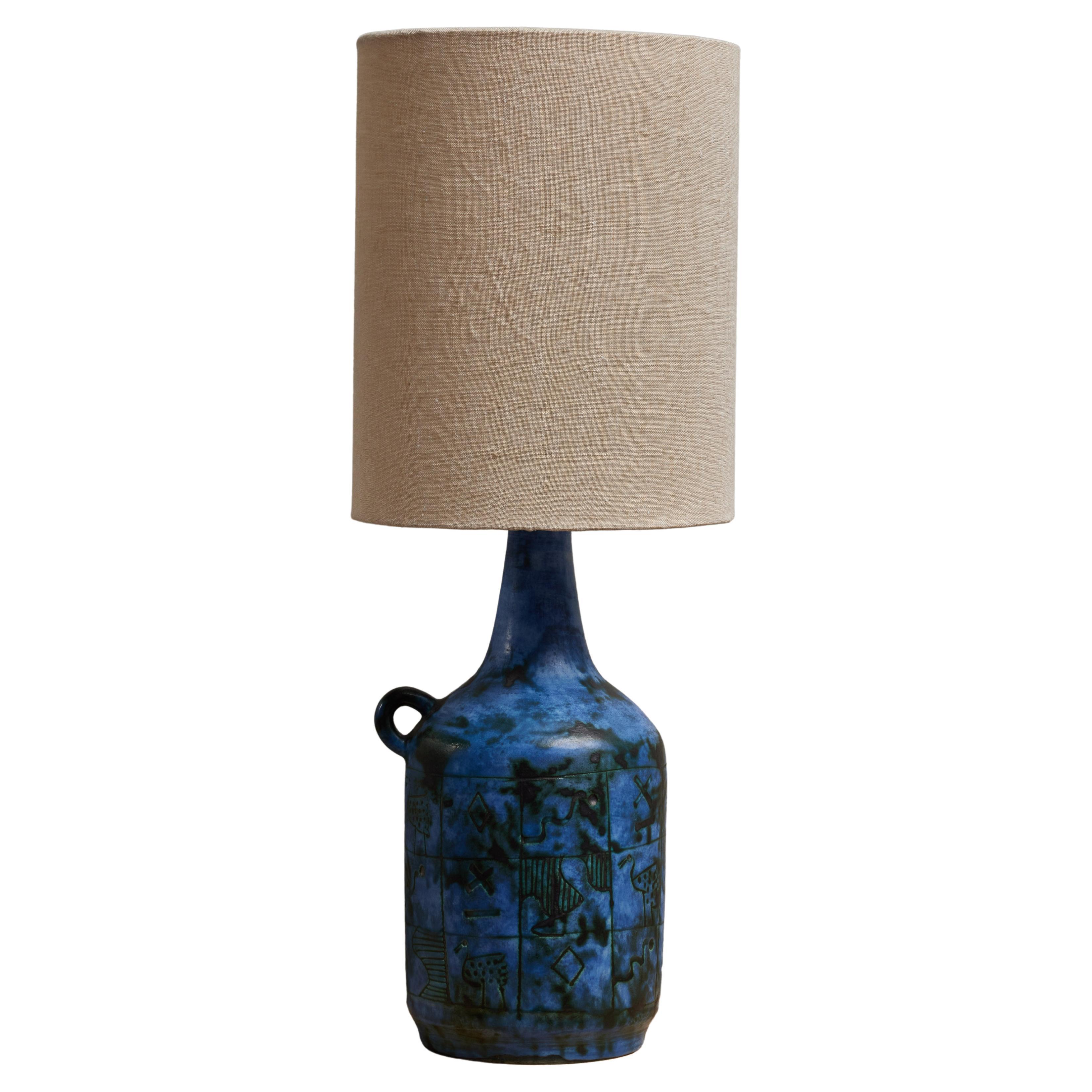 Lampe de table en céramique bleue Jacques Blin en vente