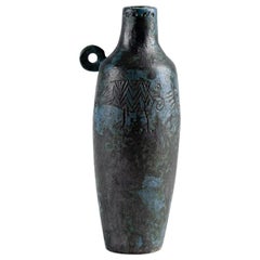 Jacques Blin, Blue Ceramic Vase with Circular Handle, France, circa 1970s