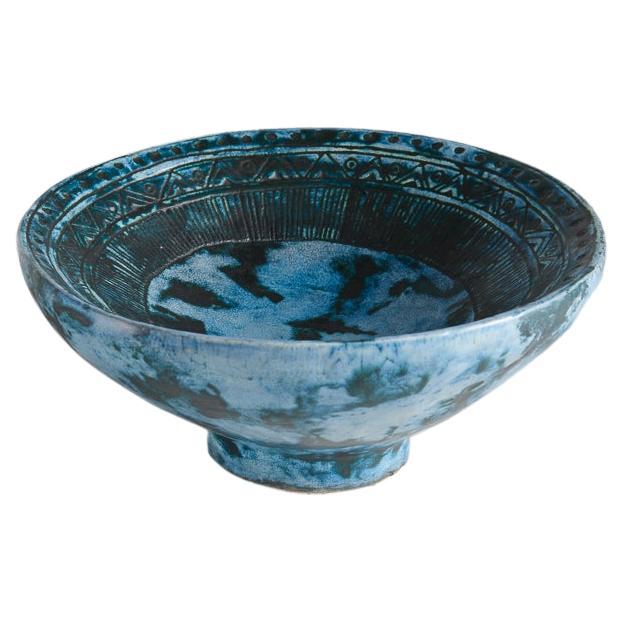 Jacques Blin, Blue Glazed Ceramic Dish, France, Mid-Twentieth Century