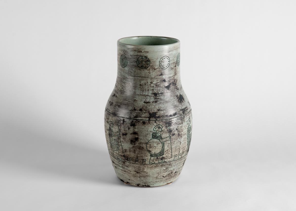 French Jacques Blin, Blue Glazed Ceramic Vase, France, Mid-twentieth Century