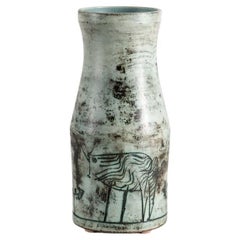 Jacques Blin, Blue Glazed Ceramic Vase, France, Mid-Twentieth Century