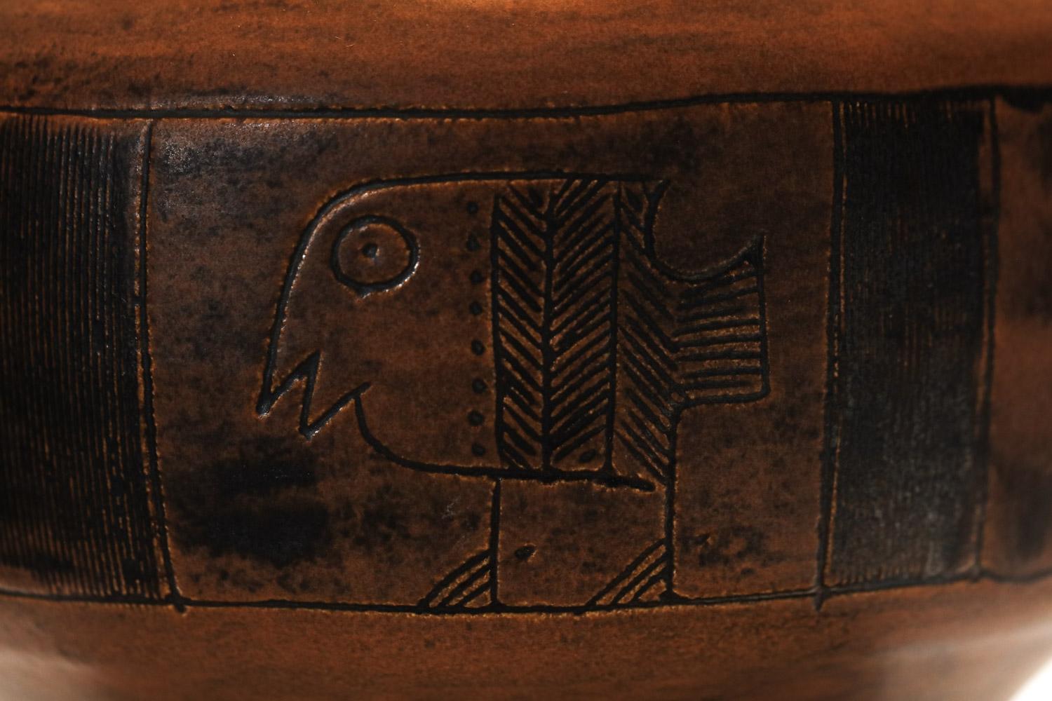 Jacques blin brown ceramic lamp with bird design   2