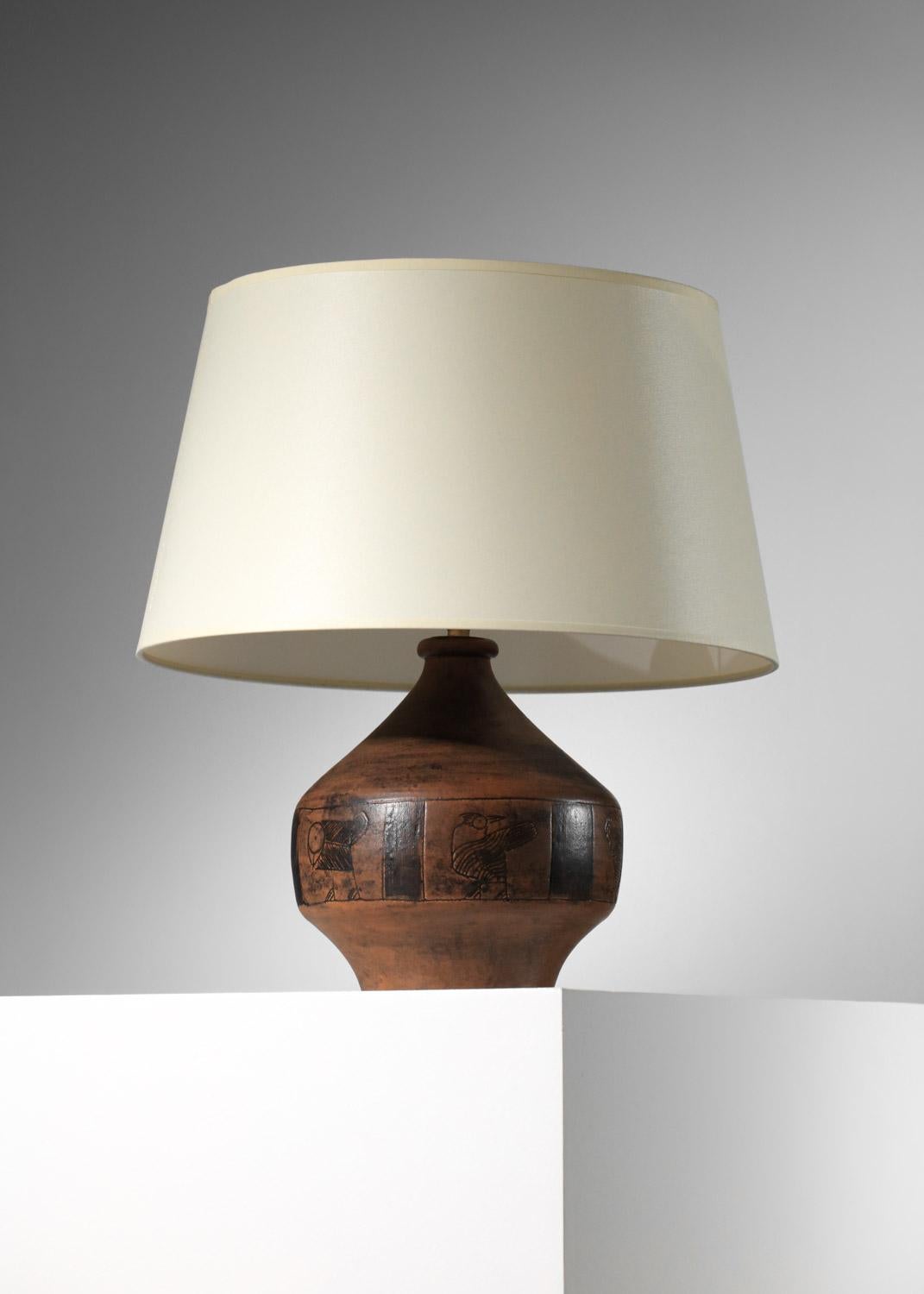 Jacques blin brown ceramic lamp with bird design   3