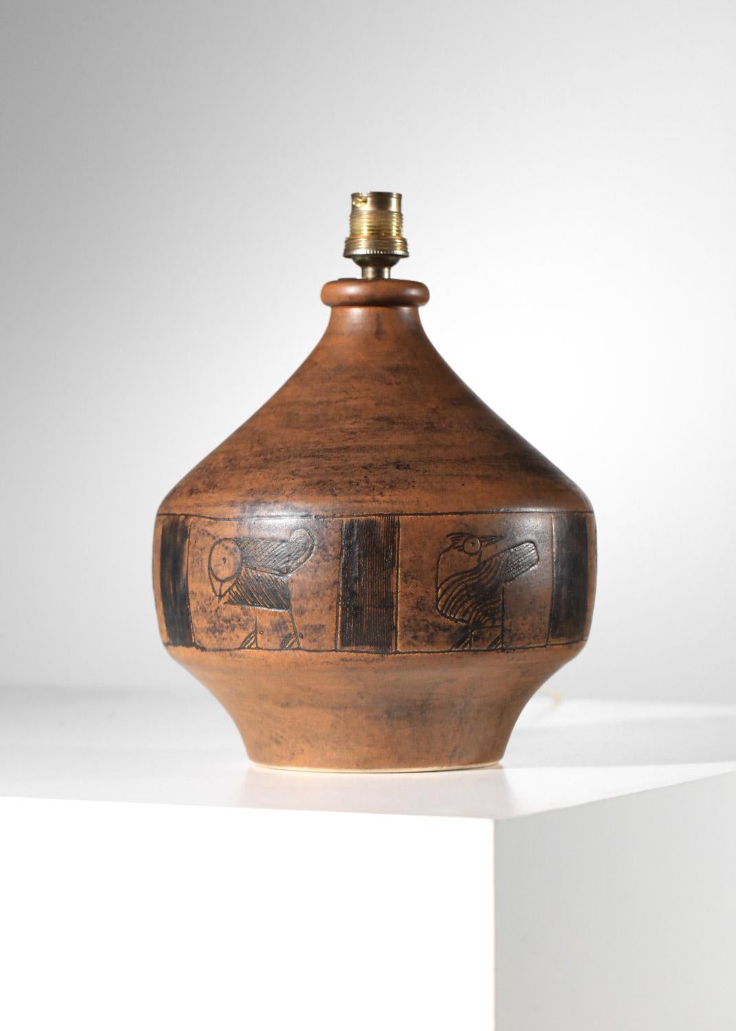 Jacques blin brown ceramic lamp with bird design   5