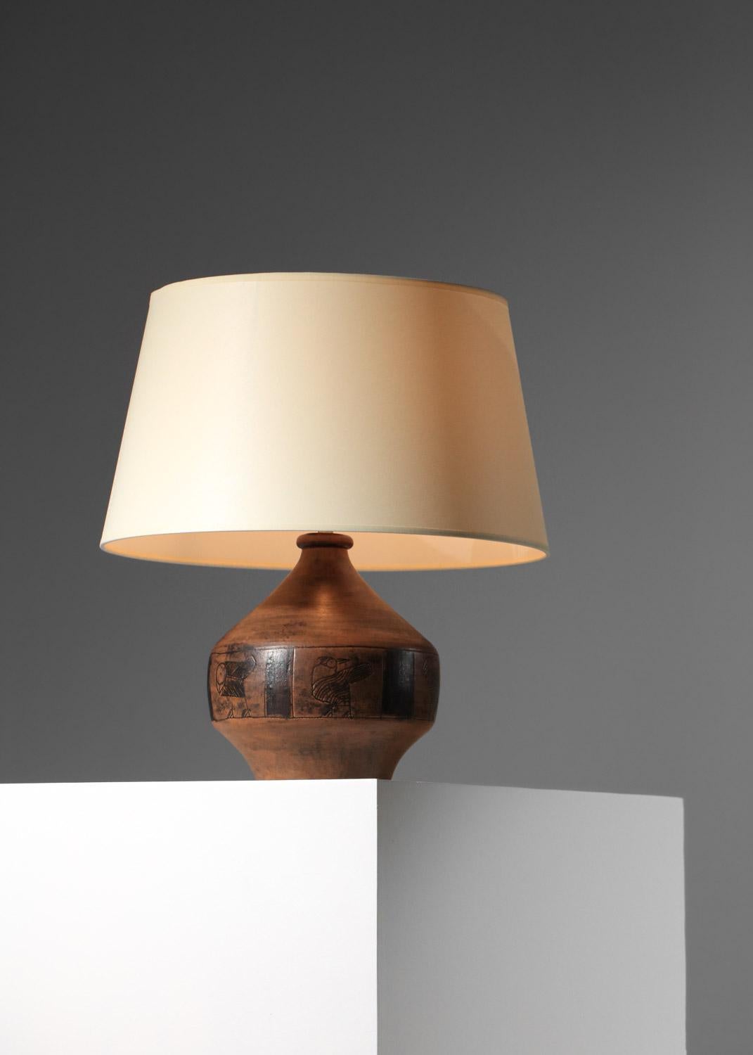 Ceramic Jacques blin brown ceramic lamp with bird design  