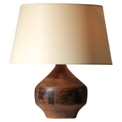 Jacques blin brown ceramic lamp with bird design  