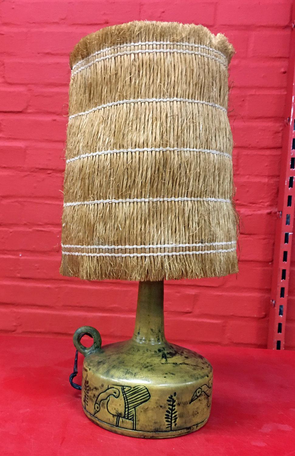 Jacques Blin, Ceramic Lamp circa 1950 with Its Original Shade In Good Condition In Saint-Ouen, FR