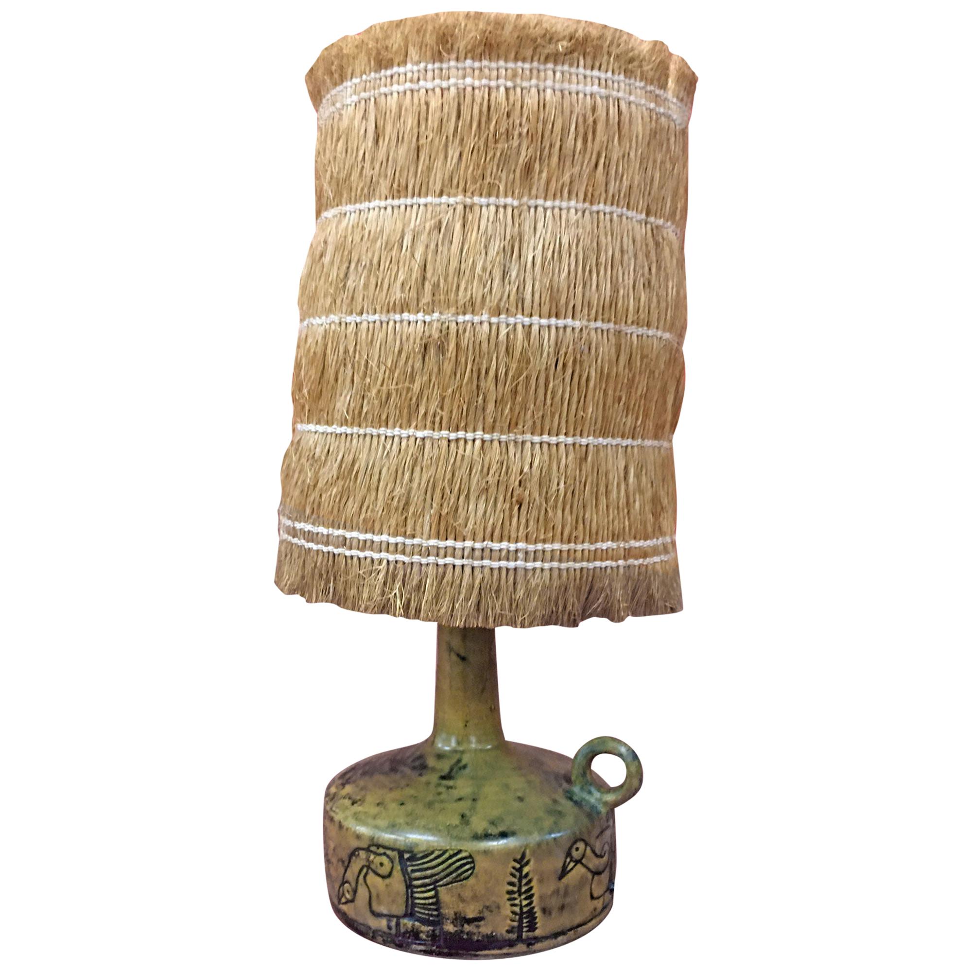 Jacques Blin, Ceramic Lamp circa 1950 with Its Original Shade