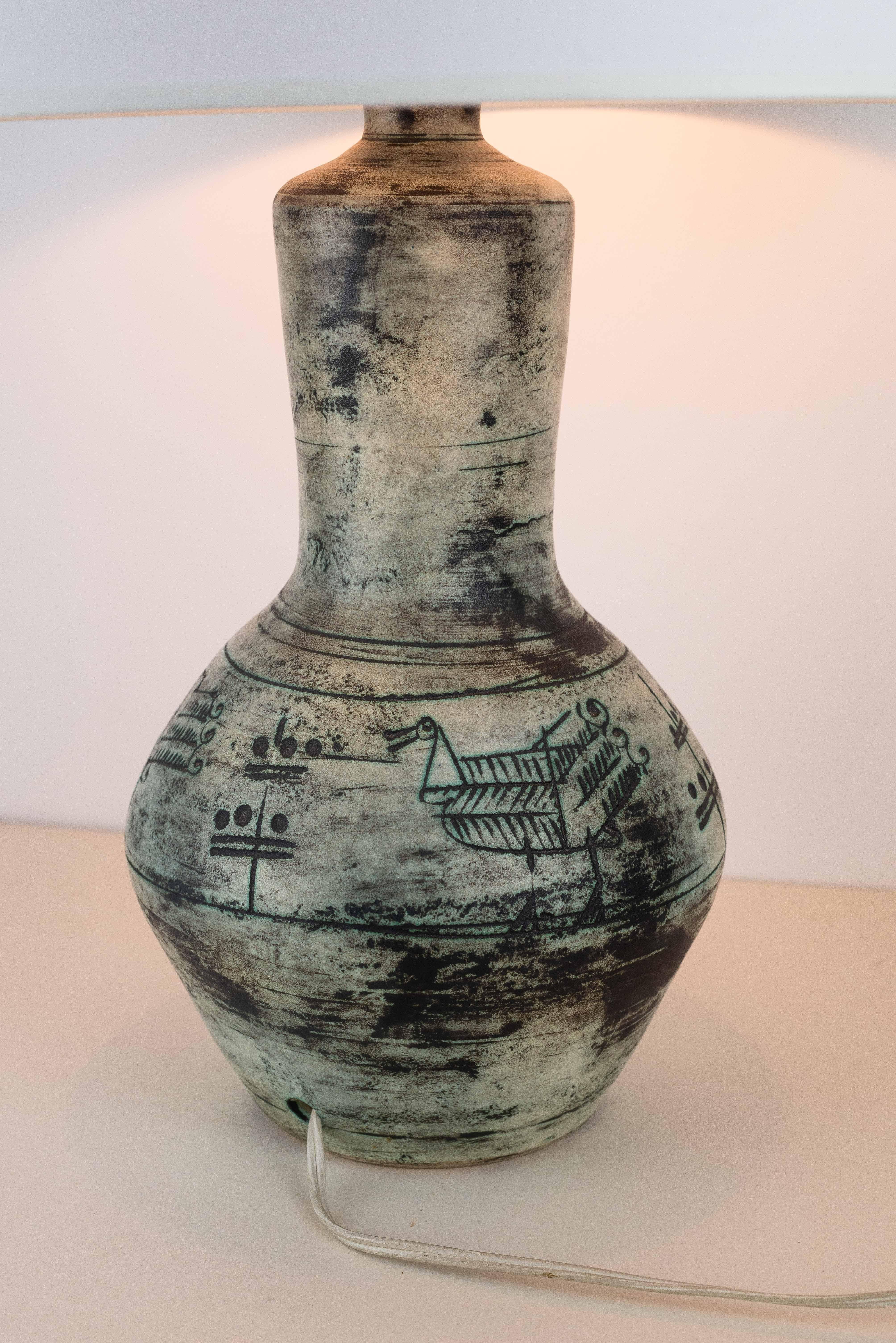 Jacques Blin Ceramic Table Lamp, Modernist Design, France 1960s 3