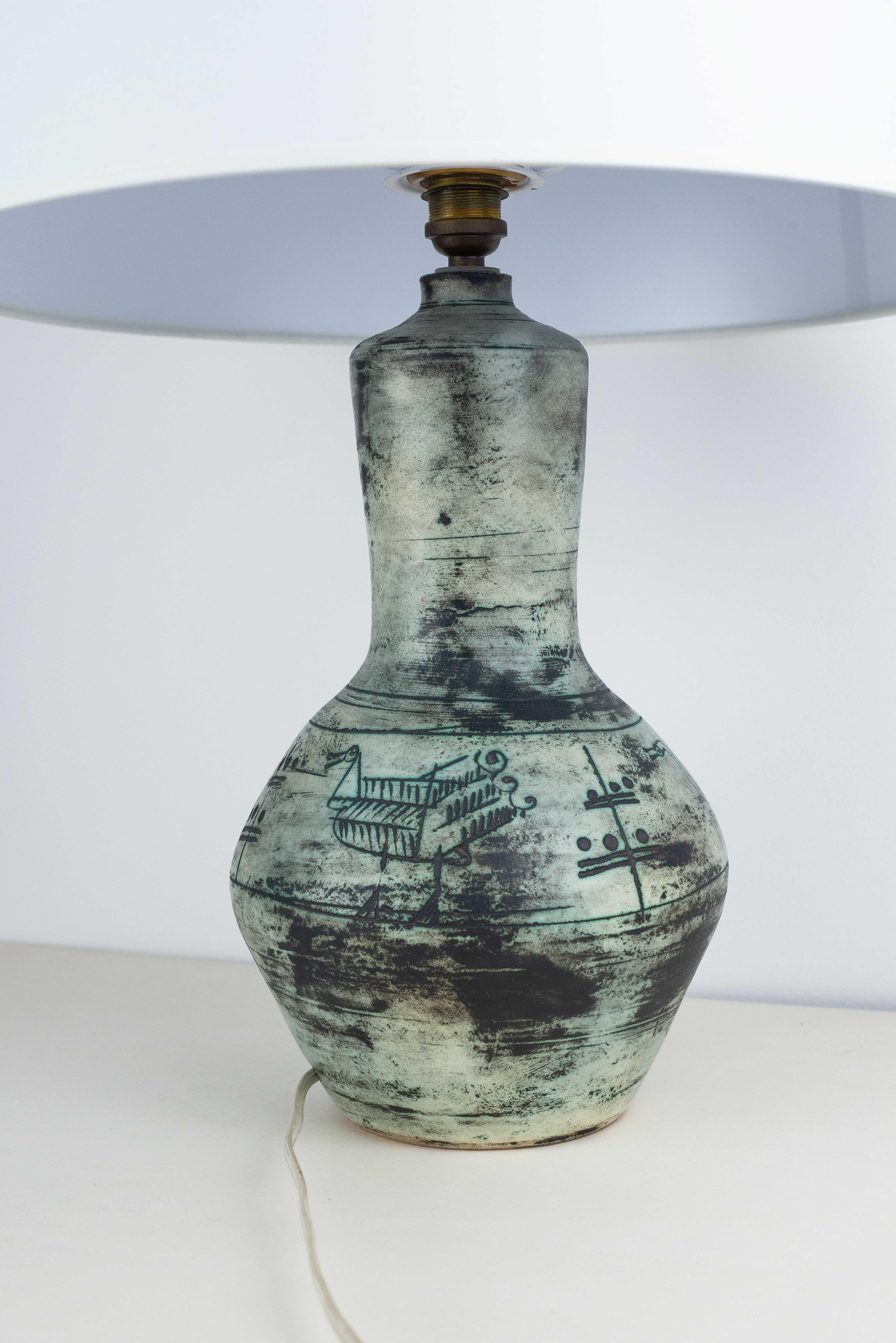 Jacques Blin Ceramic Table Lamp, Modernist Design, France 1960s 4