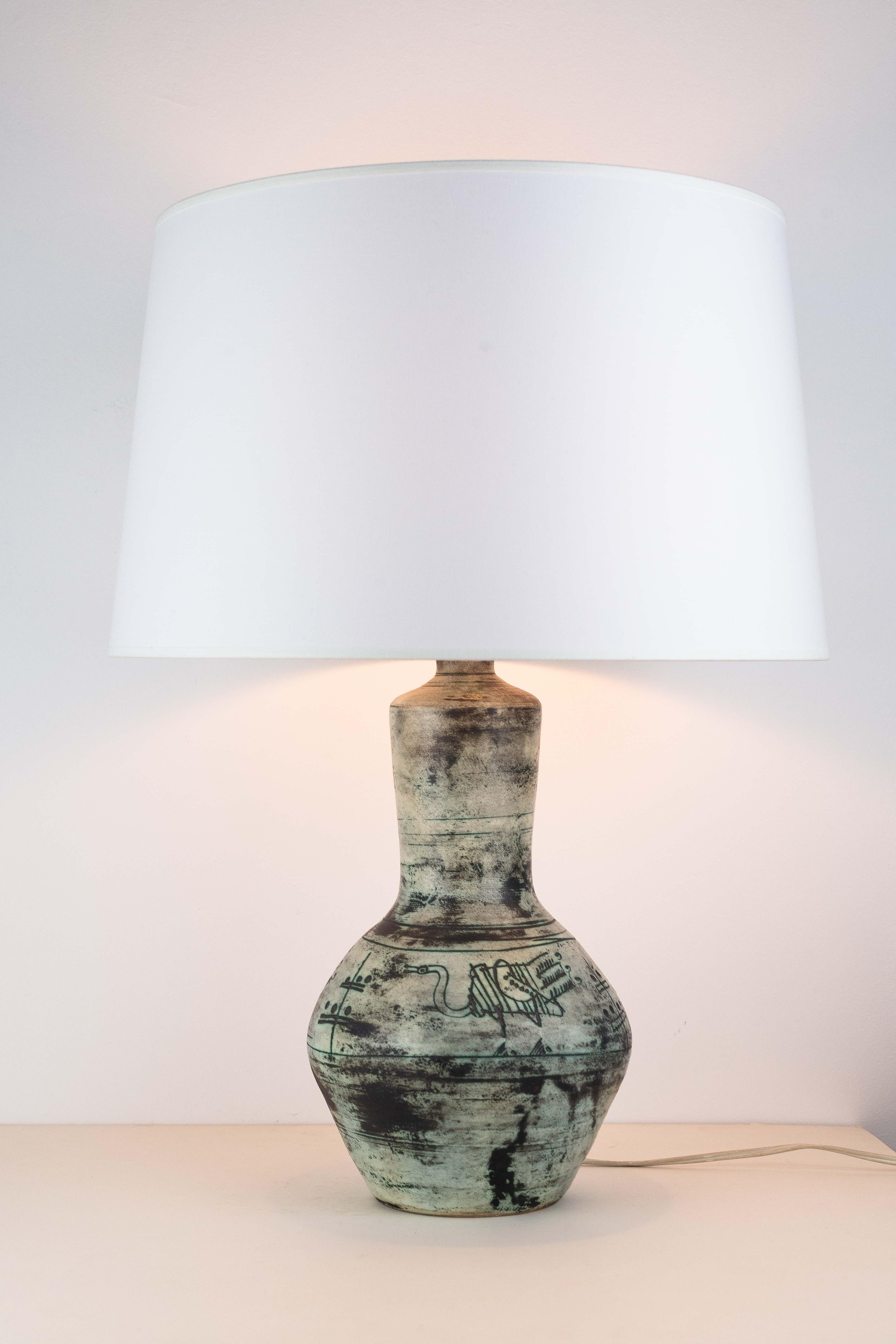 Jacques Blin Ceramic Table Lamp, Modernist Design, France 1960s 1