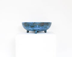 Jacques Blin Artista francés de cerámica Esgrafiado Plato con pie de cerámica azul decorado