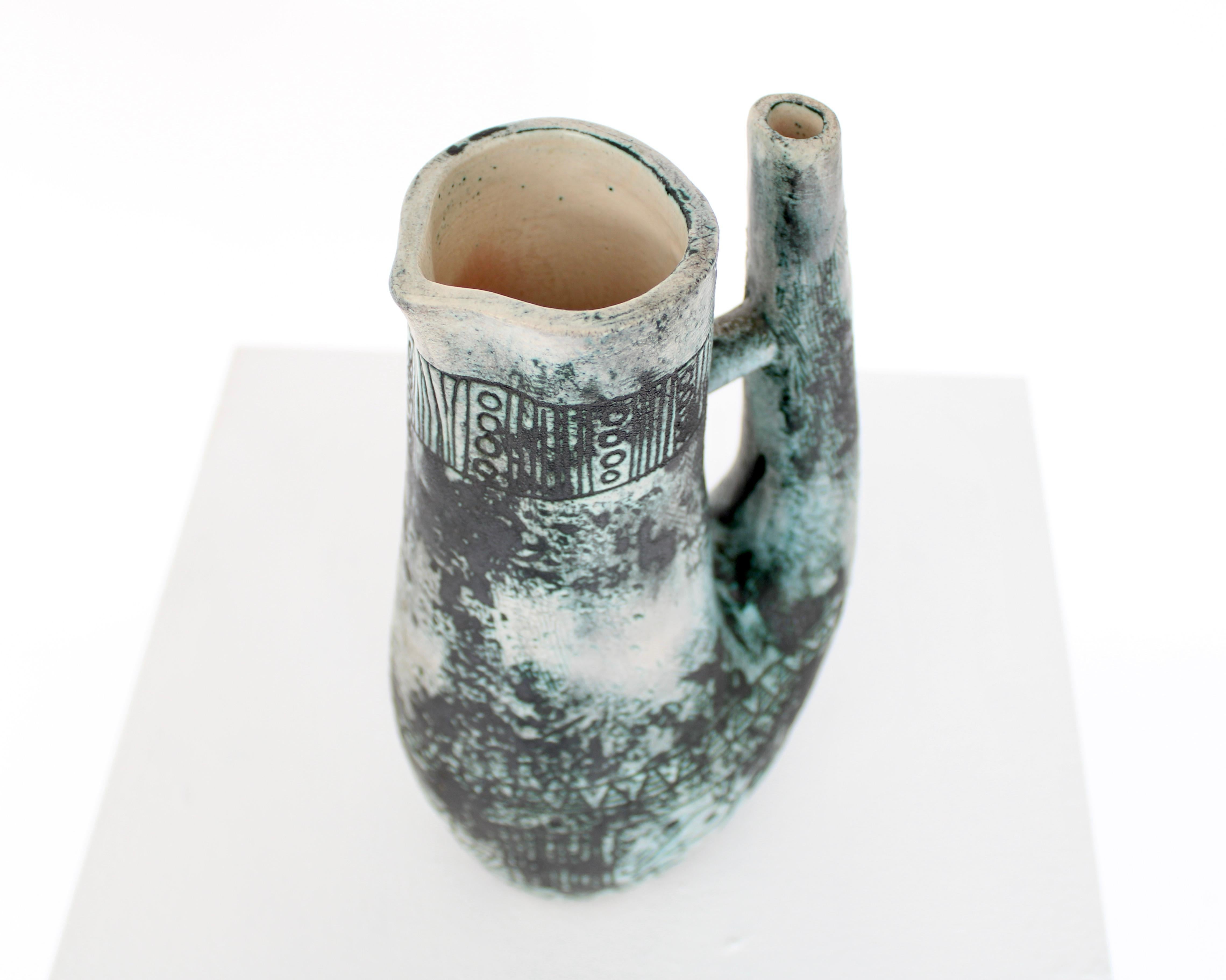 Jacques Blin Brocca in ceramica francese blu turchese con manico alto in vendita 4