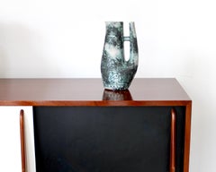 Jacques Blin Französische Keramik Türkisblau Sgraffito Krug mit hohem Henkel