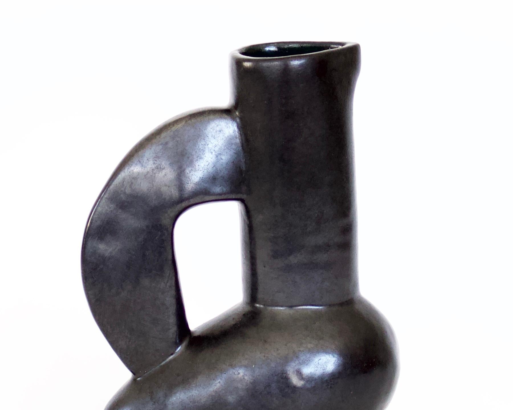 Jacques Blin French Ceramic Vessel Black Glaze Bird Form 7