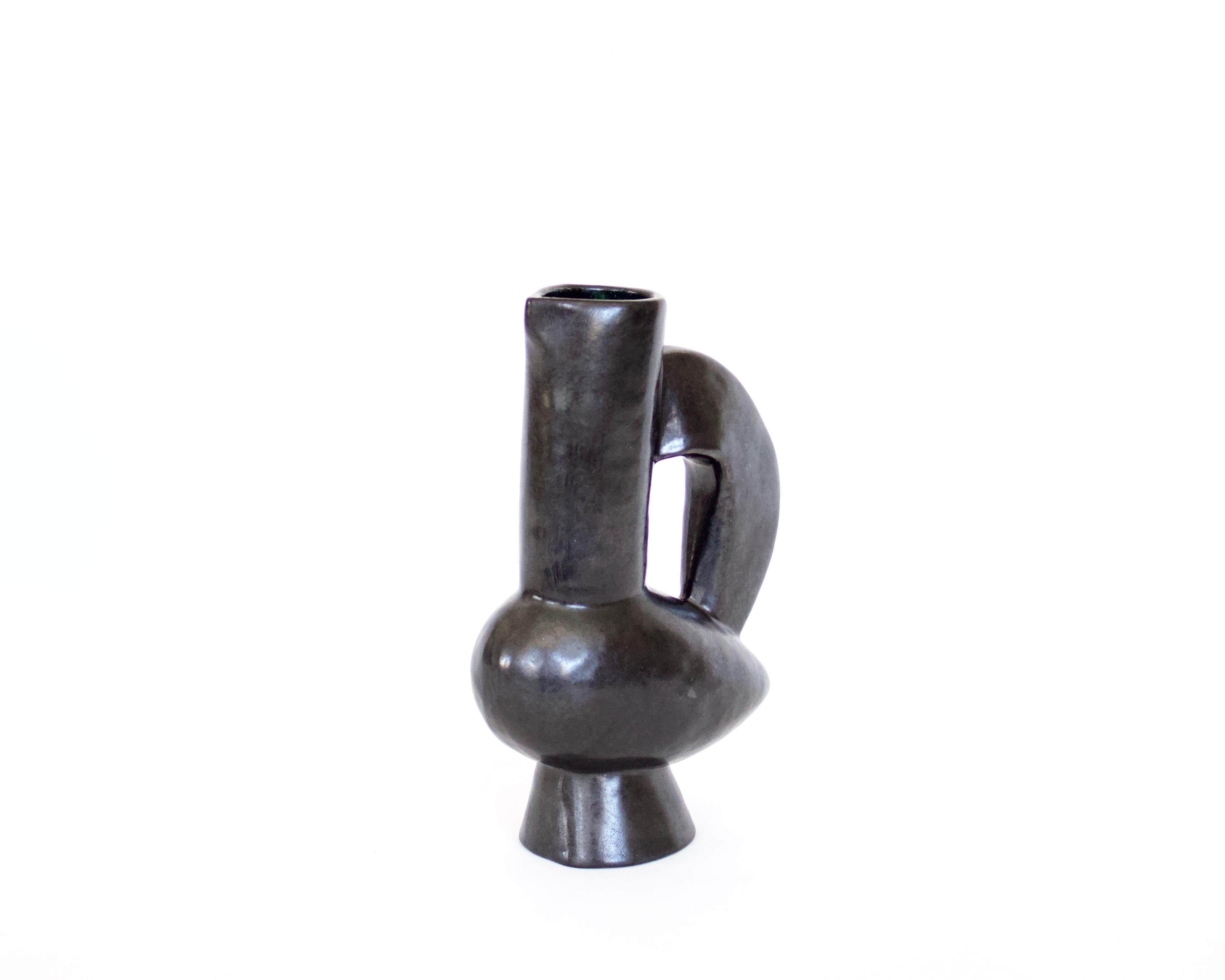 Mid-Century Modern Jacques Blin French Ceramic Vessel Black Glaze Bird Form