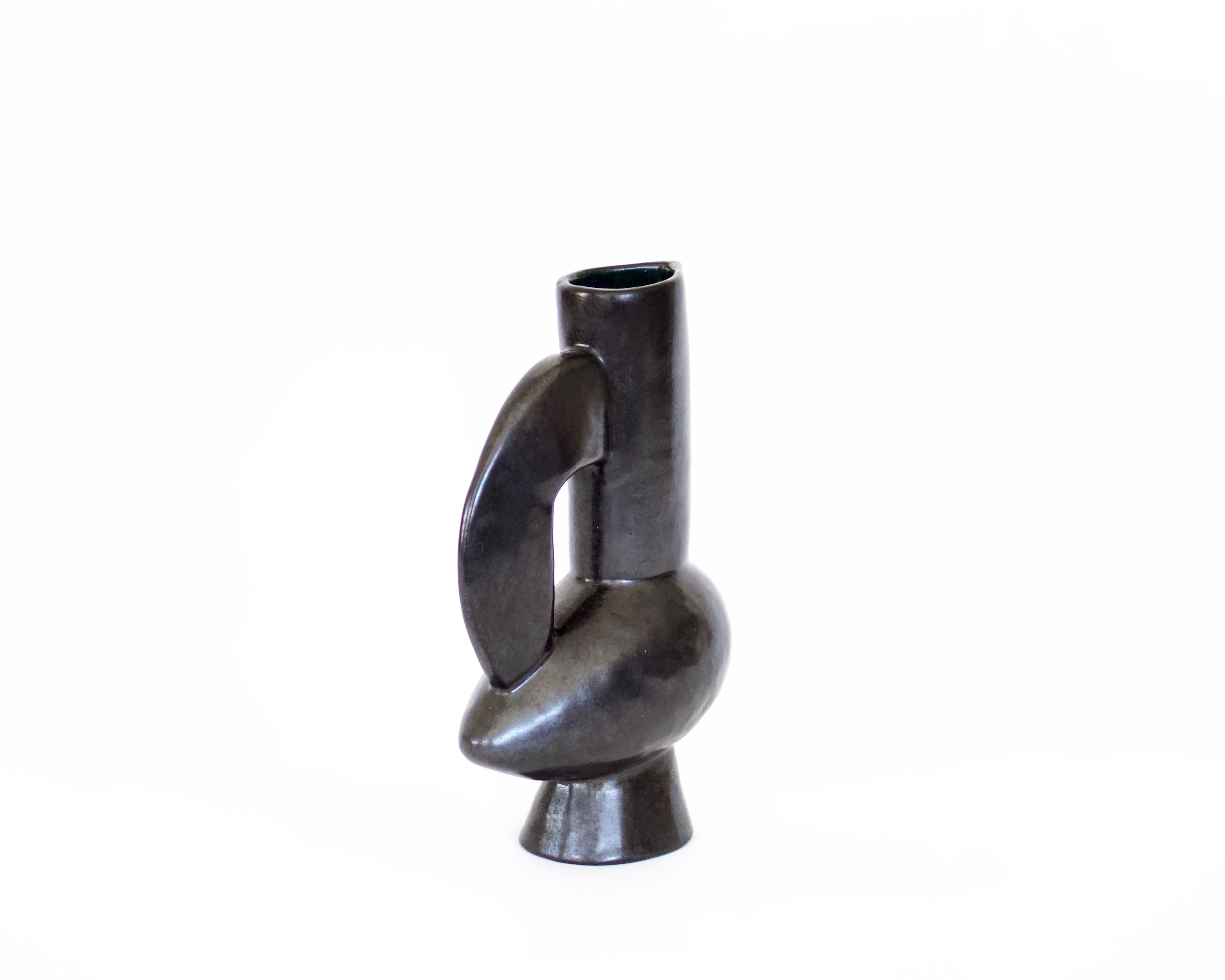 Mid-20th Century Jacques Blin French Ceramic Vessel Black Glaze Bird Form