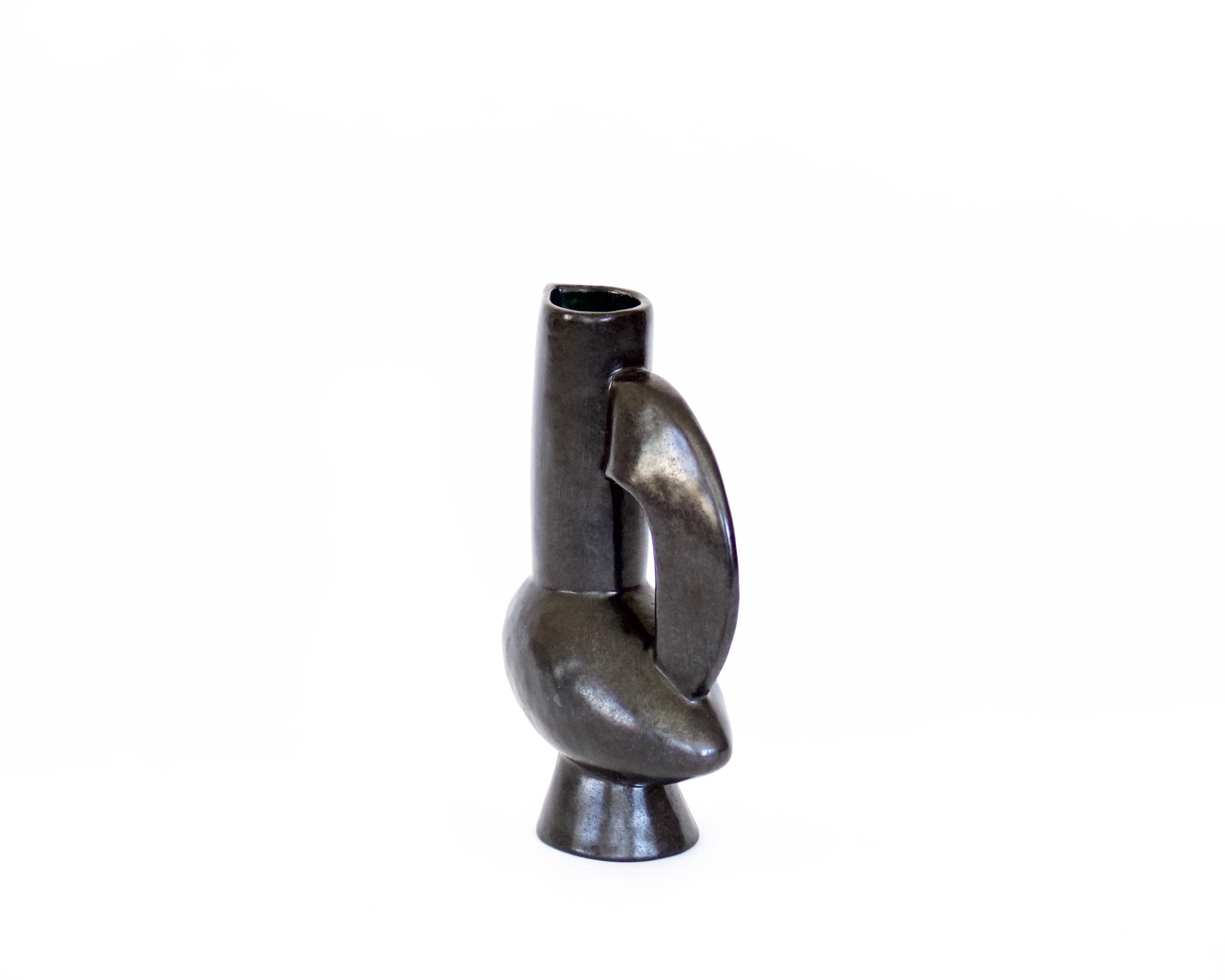 Jacques Blin French Ceramic Vessel Black Glaze Bird Form 1
