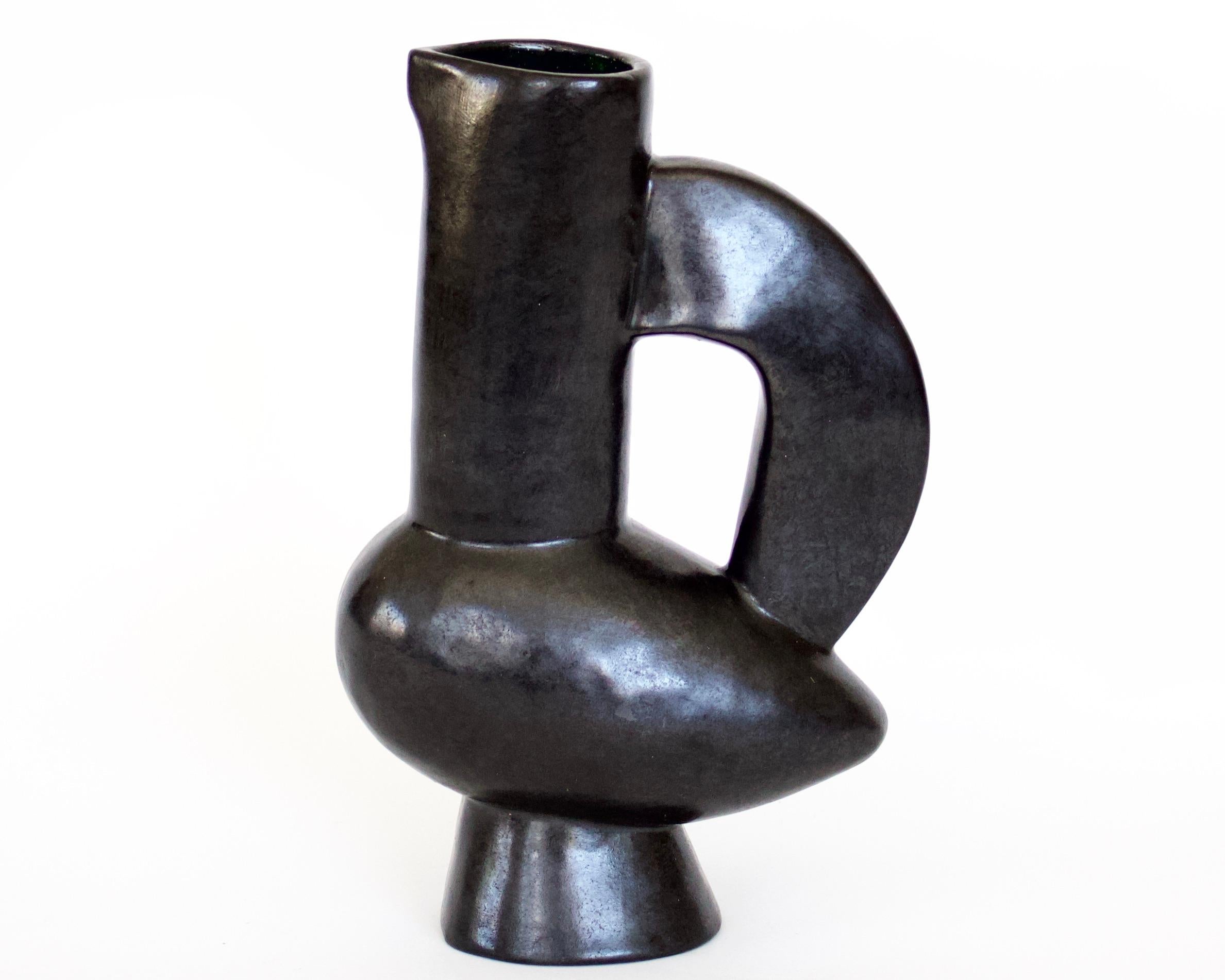 Jacques Blin French Ceramic Vessel Black Glaze Bird Form 2