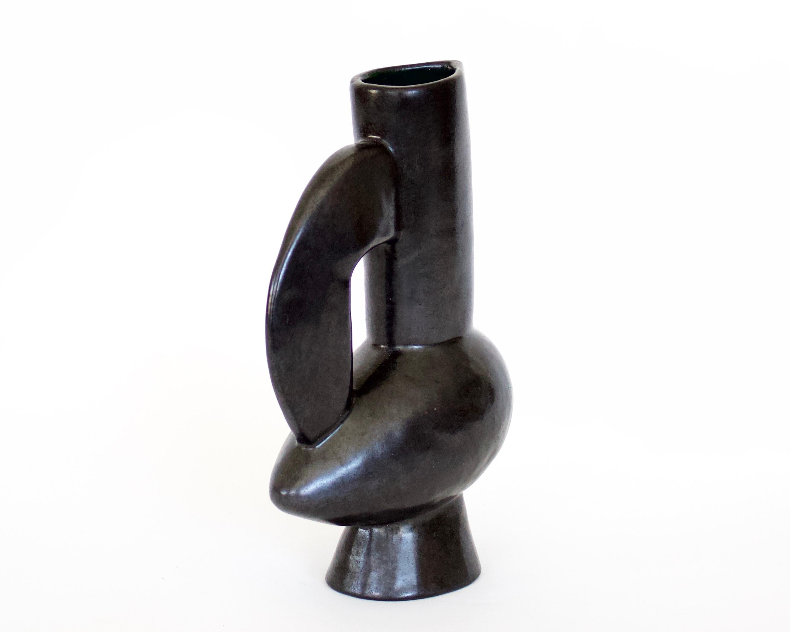 Jacques Blin French Ceramic Vessel Black Glaze Bird Form 3