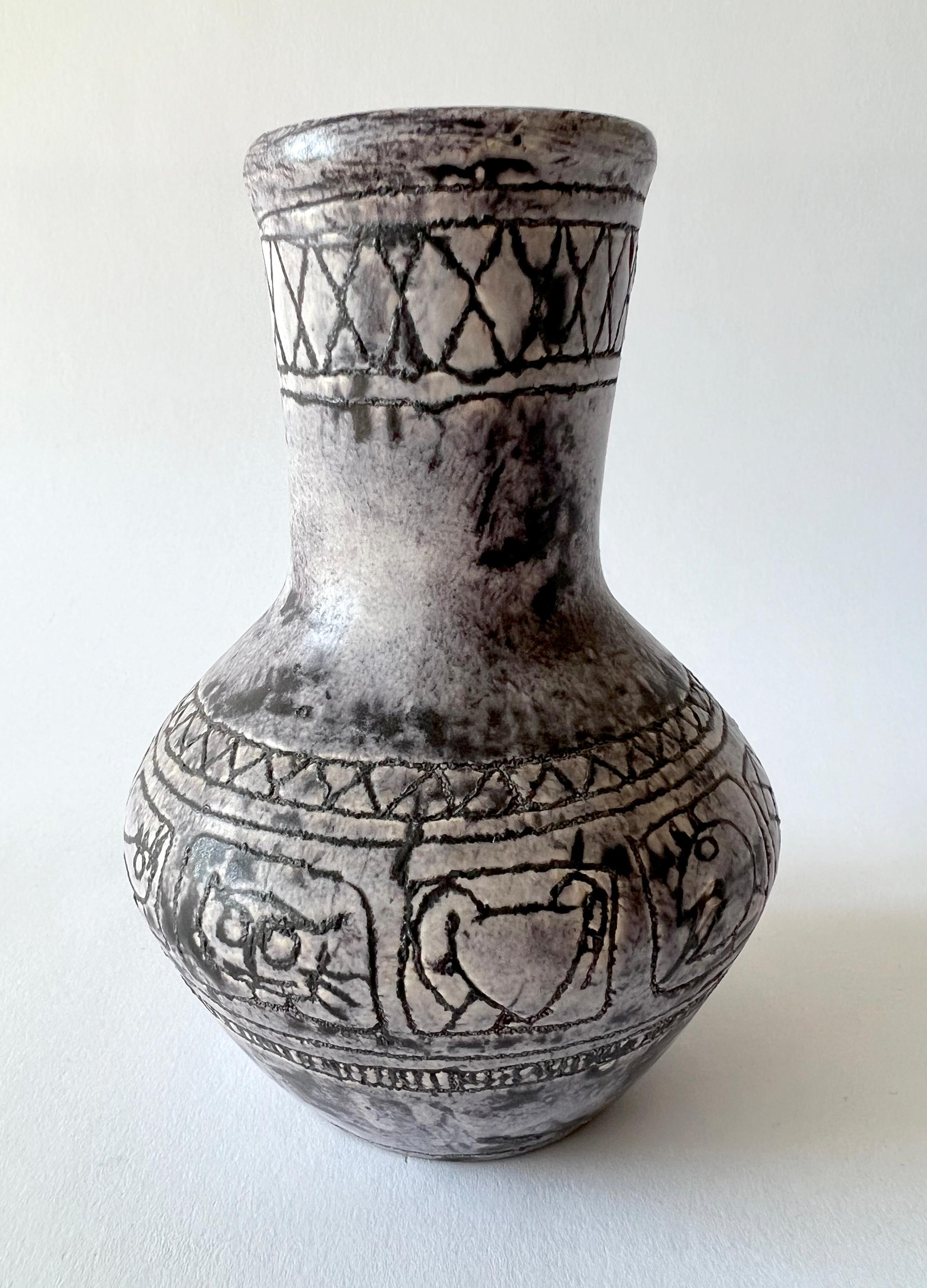 Mid-Century Modern Jacques Blin French Modernist Sgraffito Vase