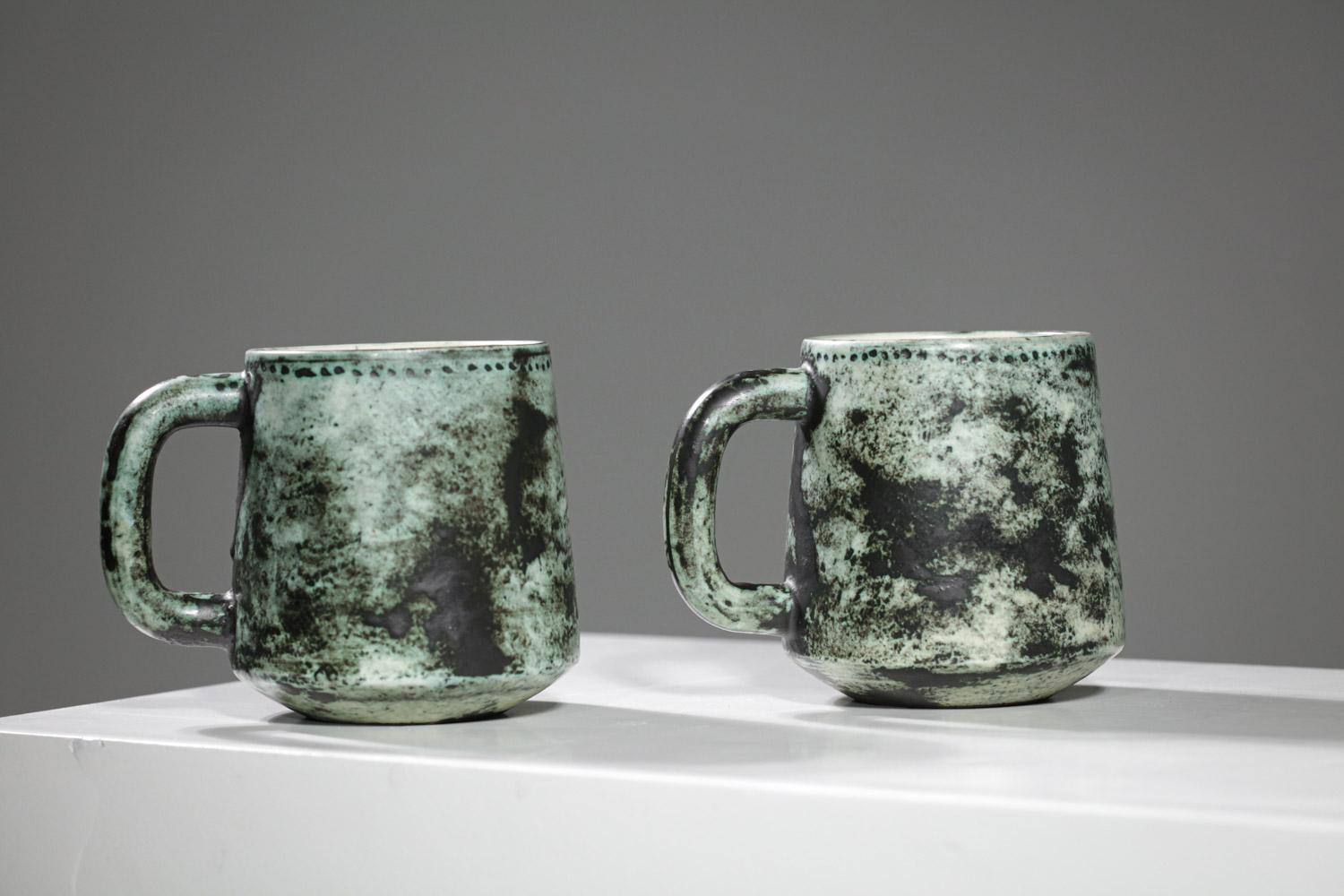 Milieu du XXe siècle Mugs en céramique verte de Jacques Blin 50/60 - G484 en vente