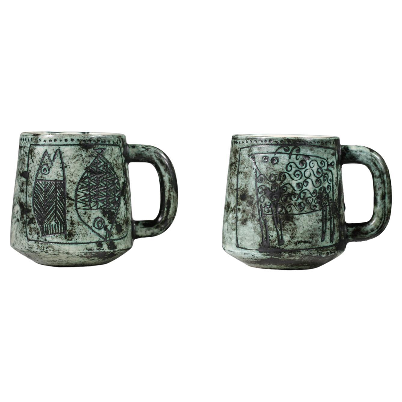 Tazas de cerámica verde Jacques Blin 50/60 - G484 en venta