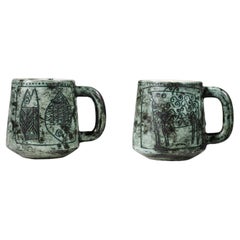 Retro Jacques blin green ceramic mugs 50/60 - G484