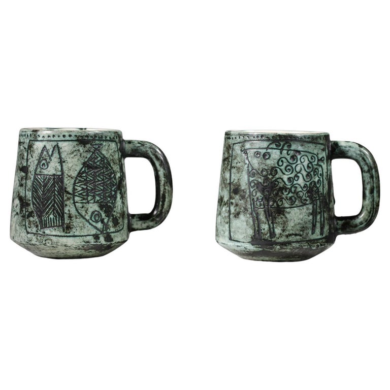 Jacques blin green ceramic mugs 50/60 - G484 For Sale at 1stDibs
